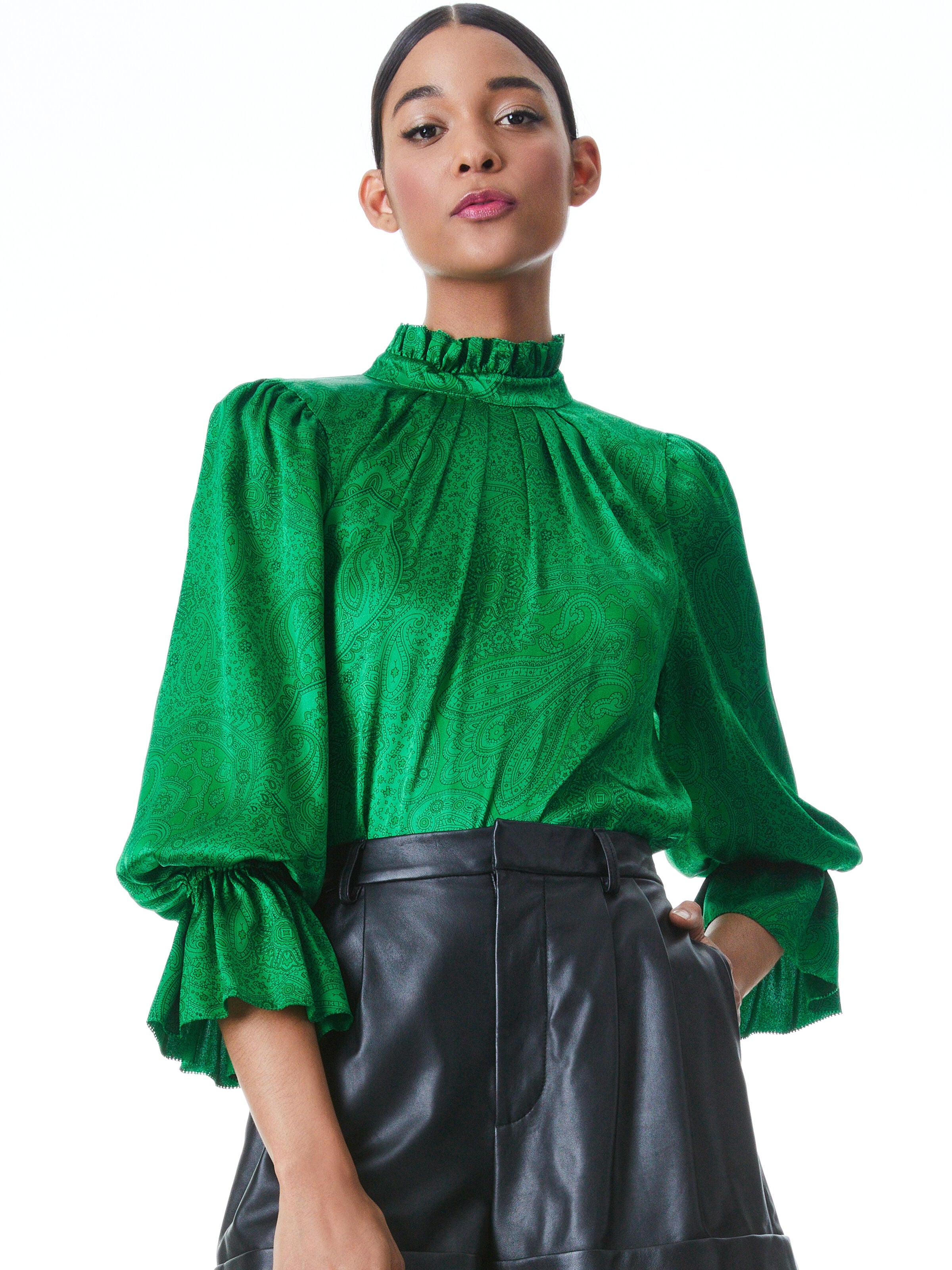 LAUNA STRONG SHOULDER BLOUSE-ALICE + OLIVIA