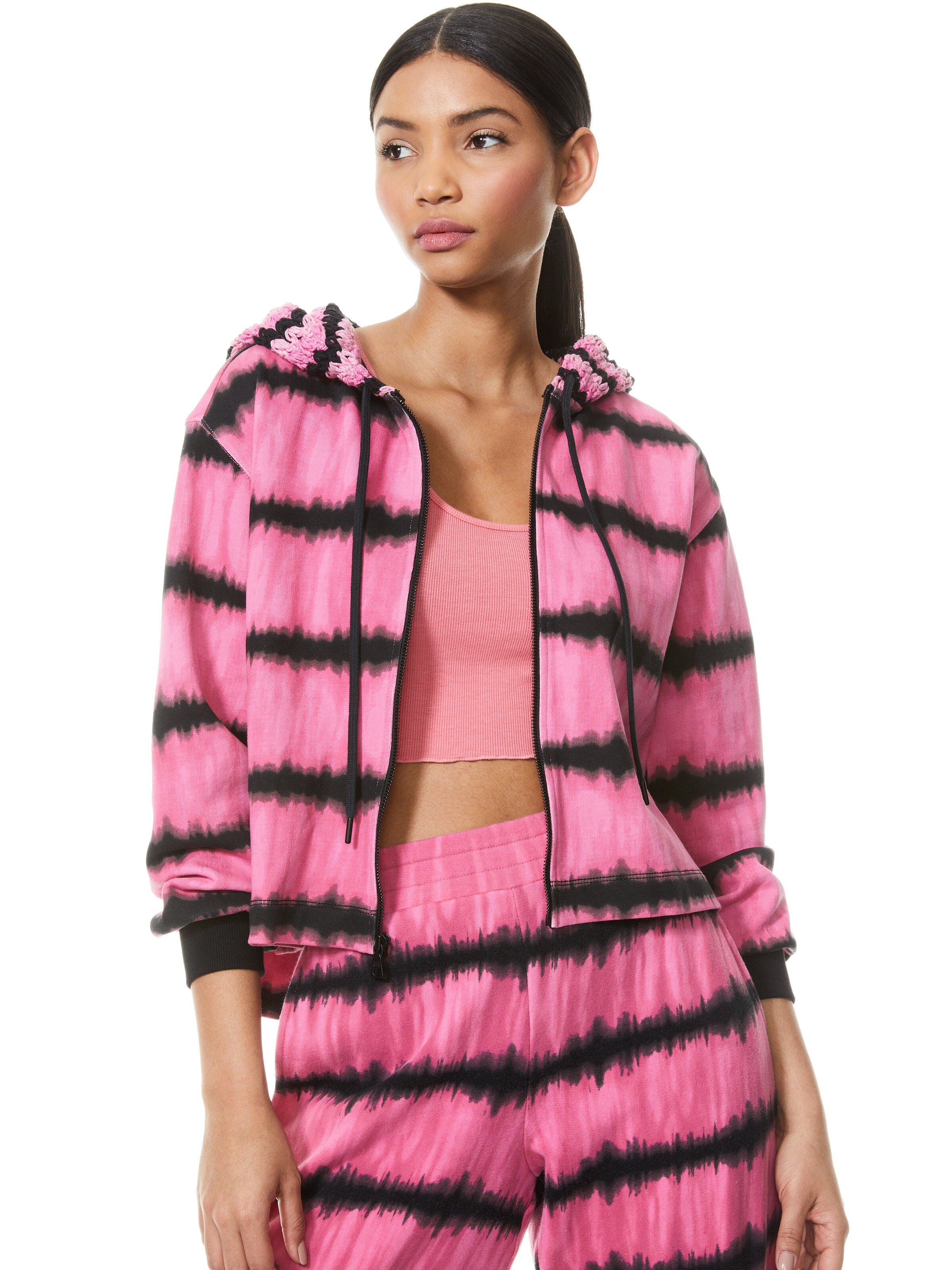 MARYJANE CROCHET TIE DYE HOODIE-WASHED TIE DYE PINK-ALICE + OLIVIA