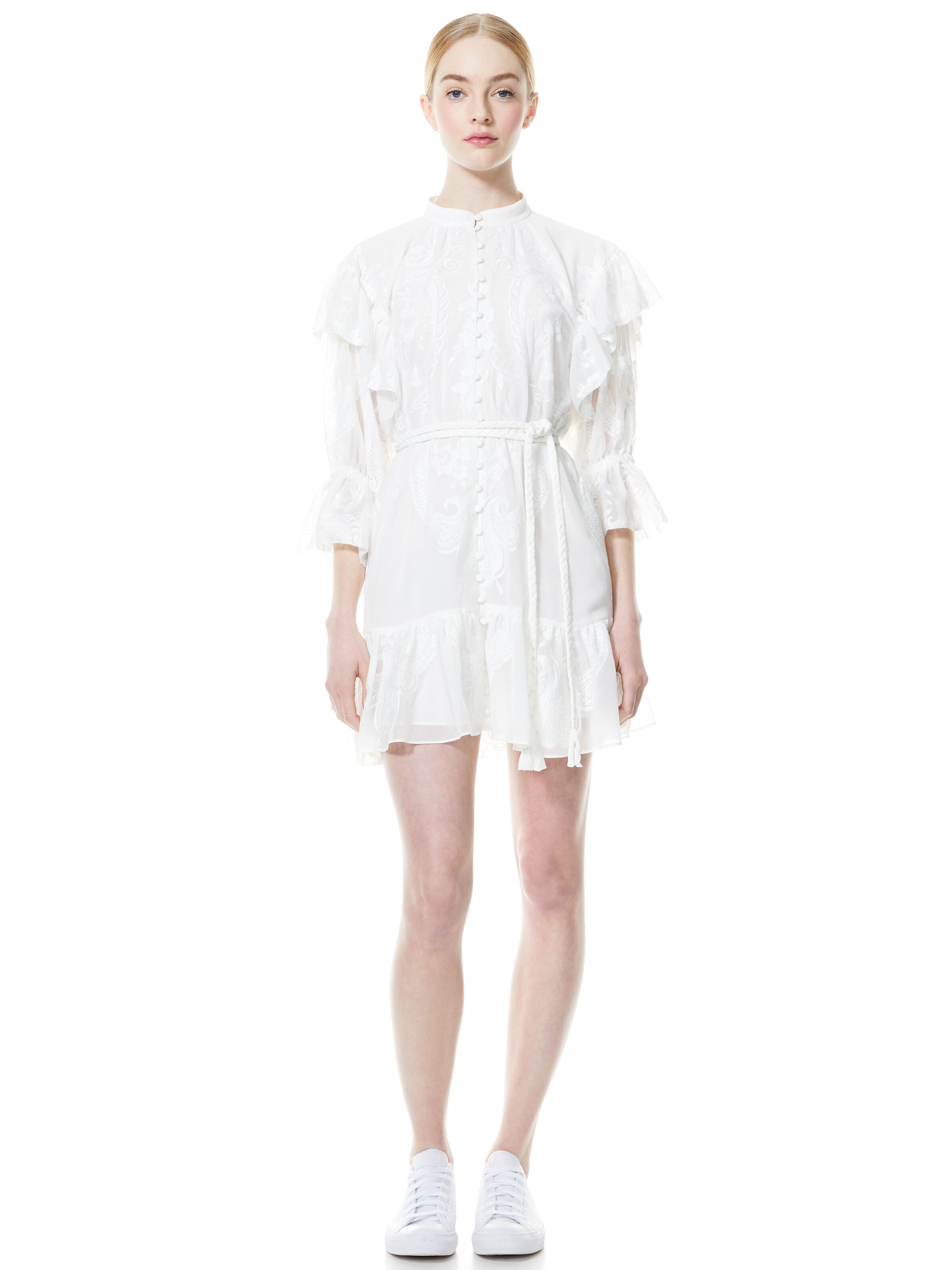 TEDDI BUTTON FRONT BELTED MINI DRESS-OFF WHITE-ALICE + OLIVIA