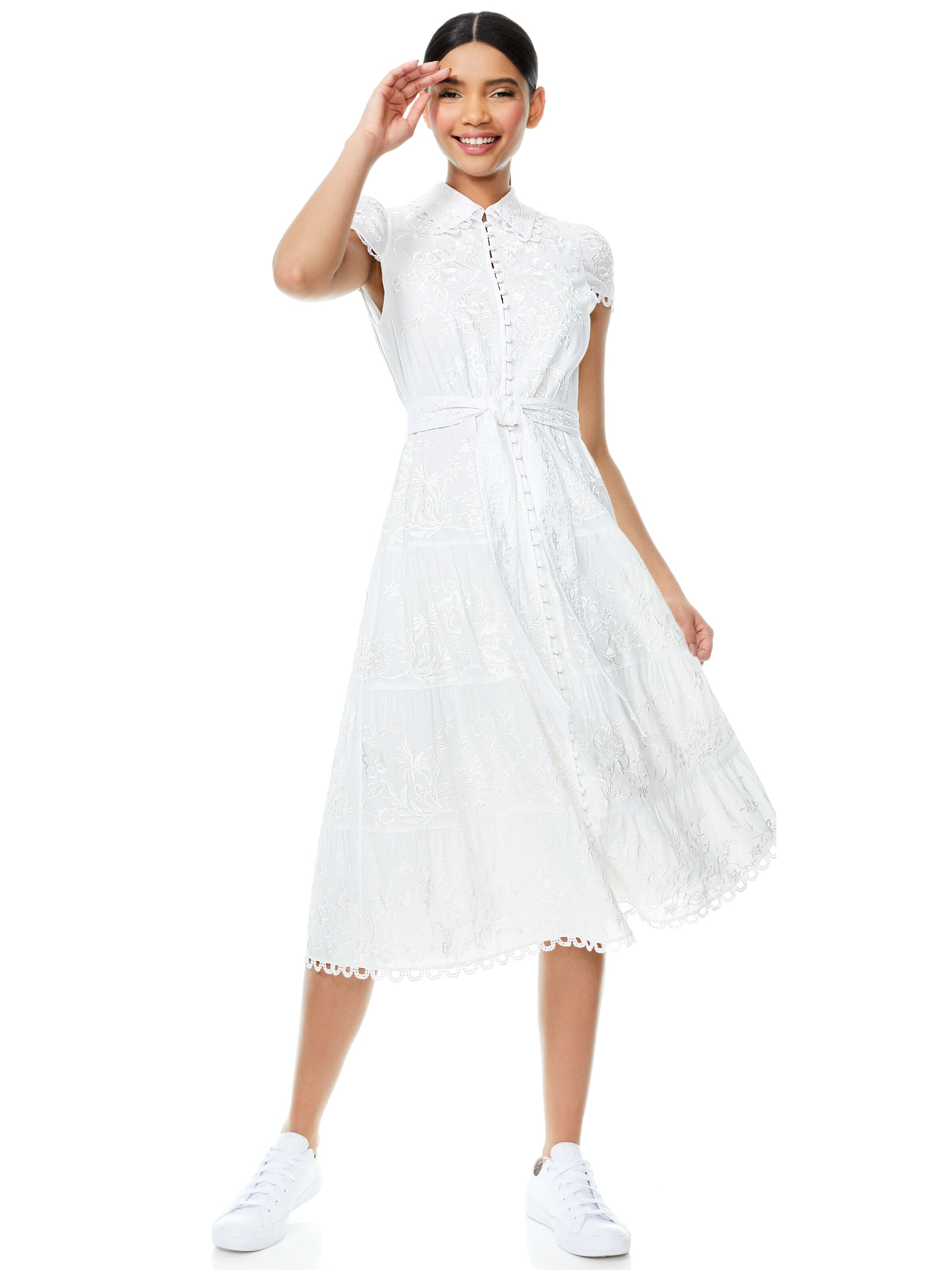 VANNESSA BUTTON DOWN MIDI DRESS-OFF WHITE-ALICE + OLIVIA
