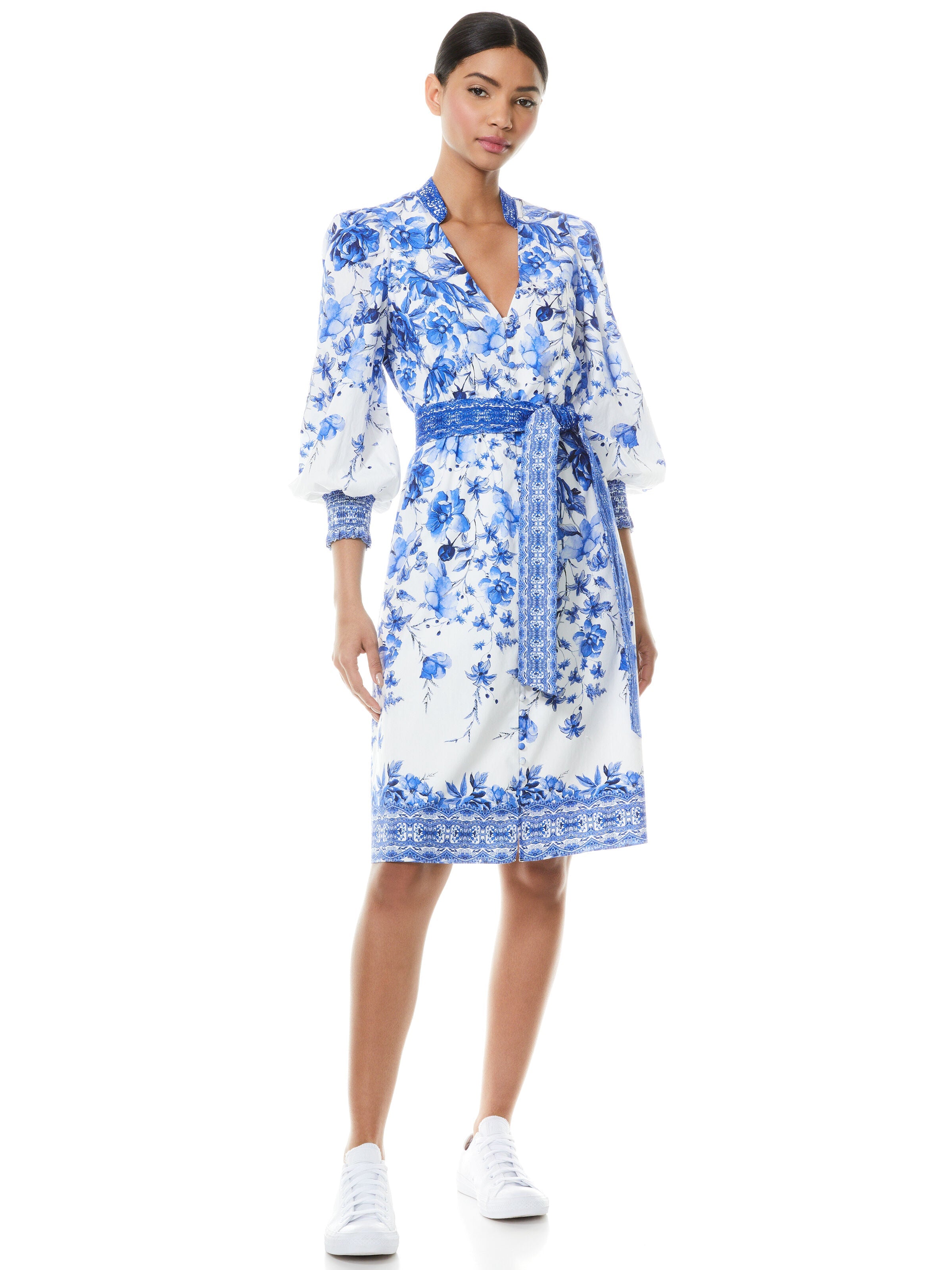 SHANLEY BUTTON FRONT FLORAL MIDI DRESS-ALICE + OLIVIA