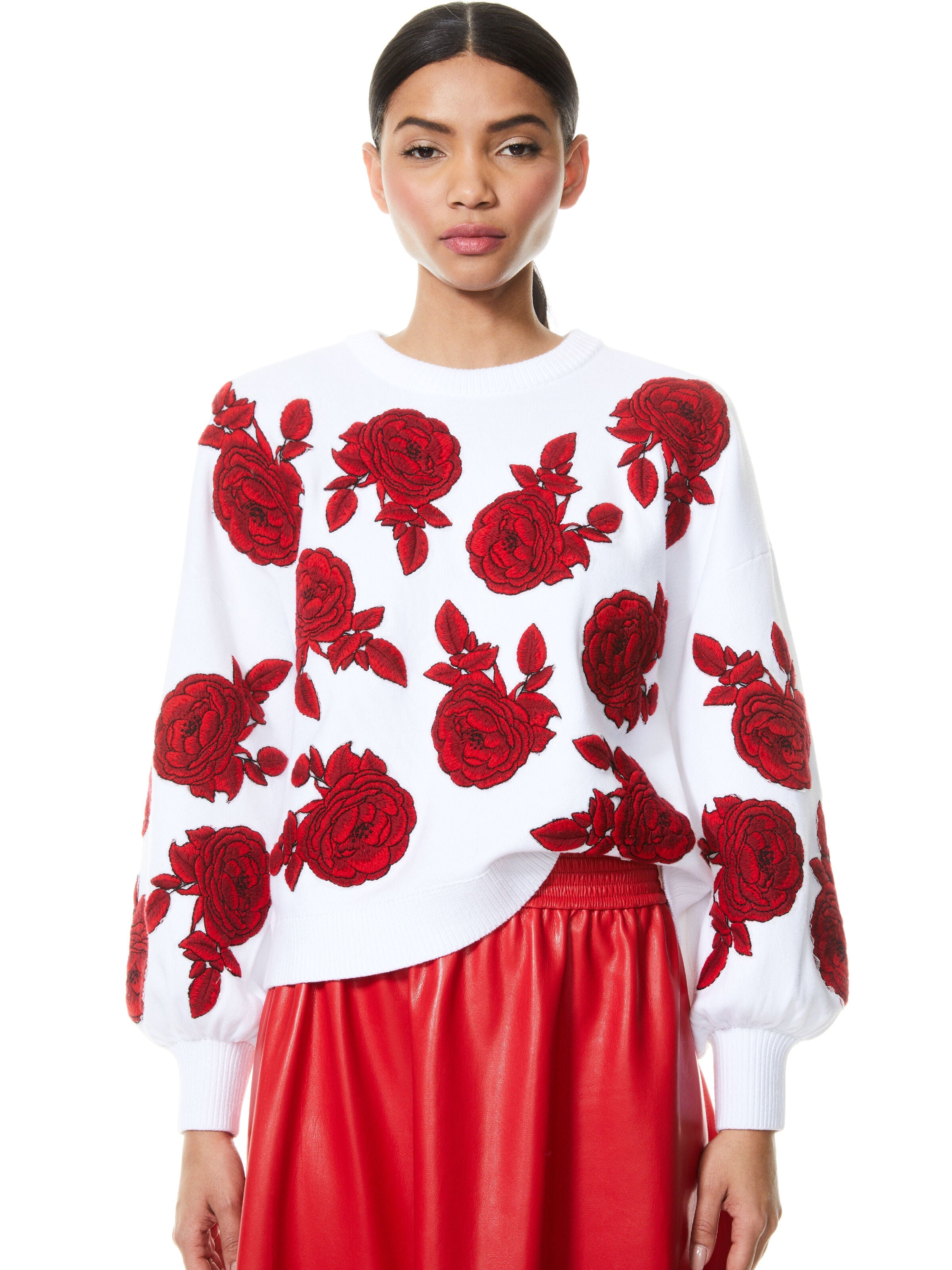CARWEN EMBROIDERED PULLOVER-SOFT WHITE/BRIGHT POPPY-ALICE + OLIVIA