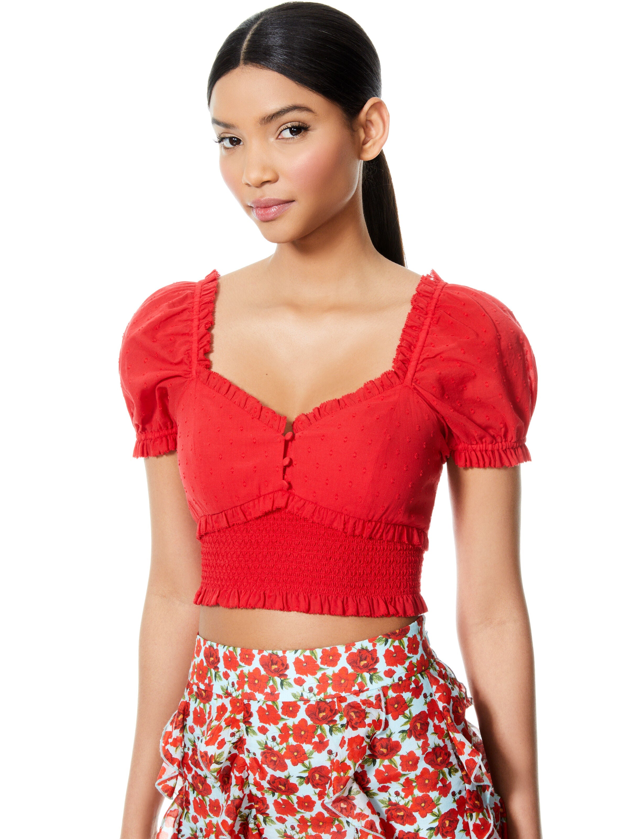 RIANNA PUFF SLEEVE CROP TOP-ALICE + OLIVIA