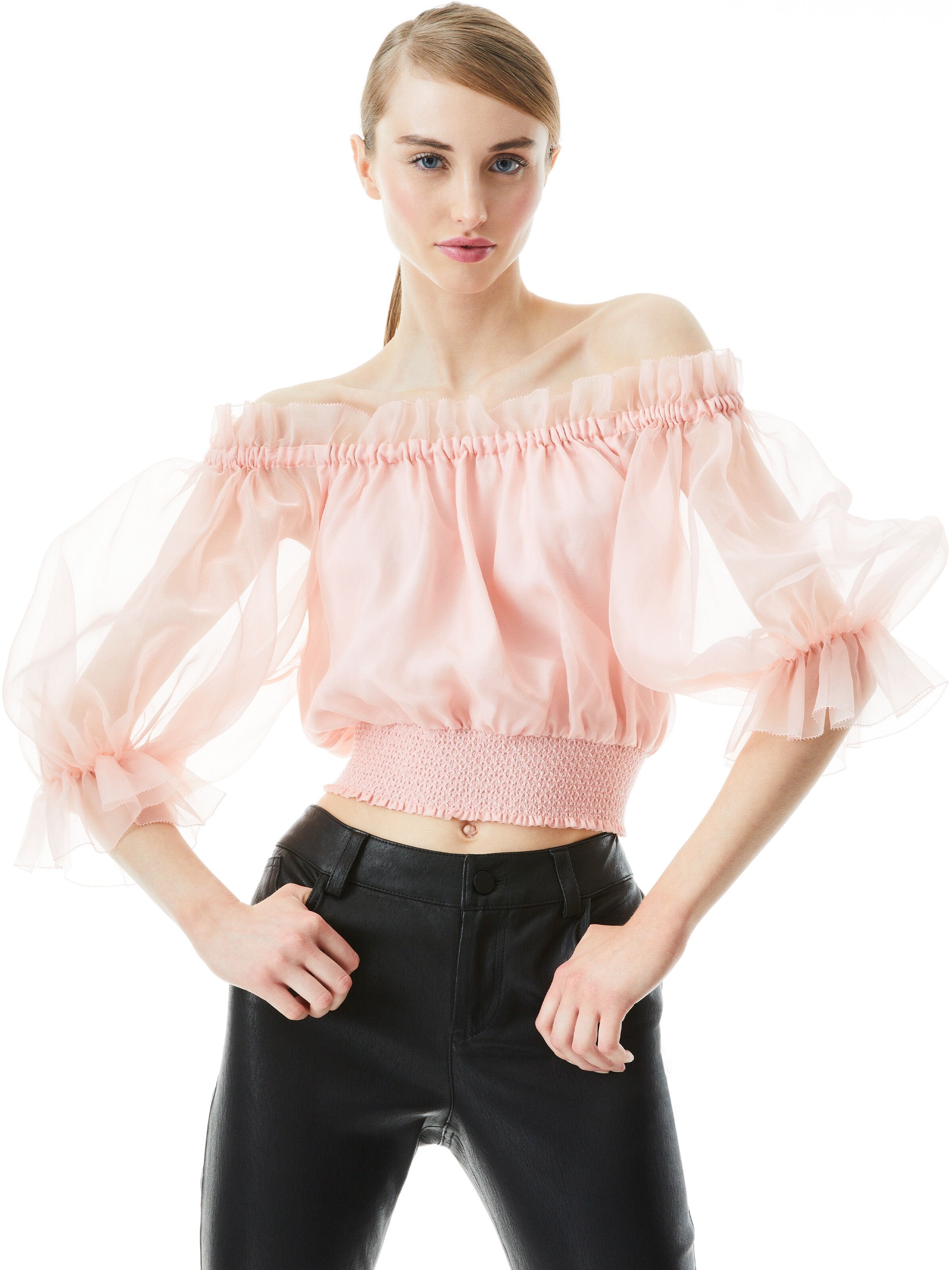 CAPRINA OFF THE SHOULDER CROP TOP-ALICE + OLIVIA
