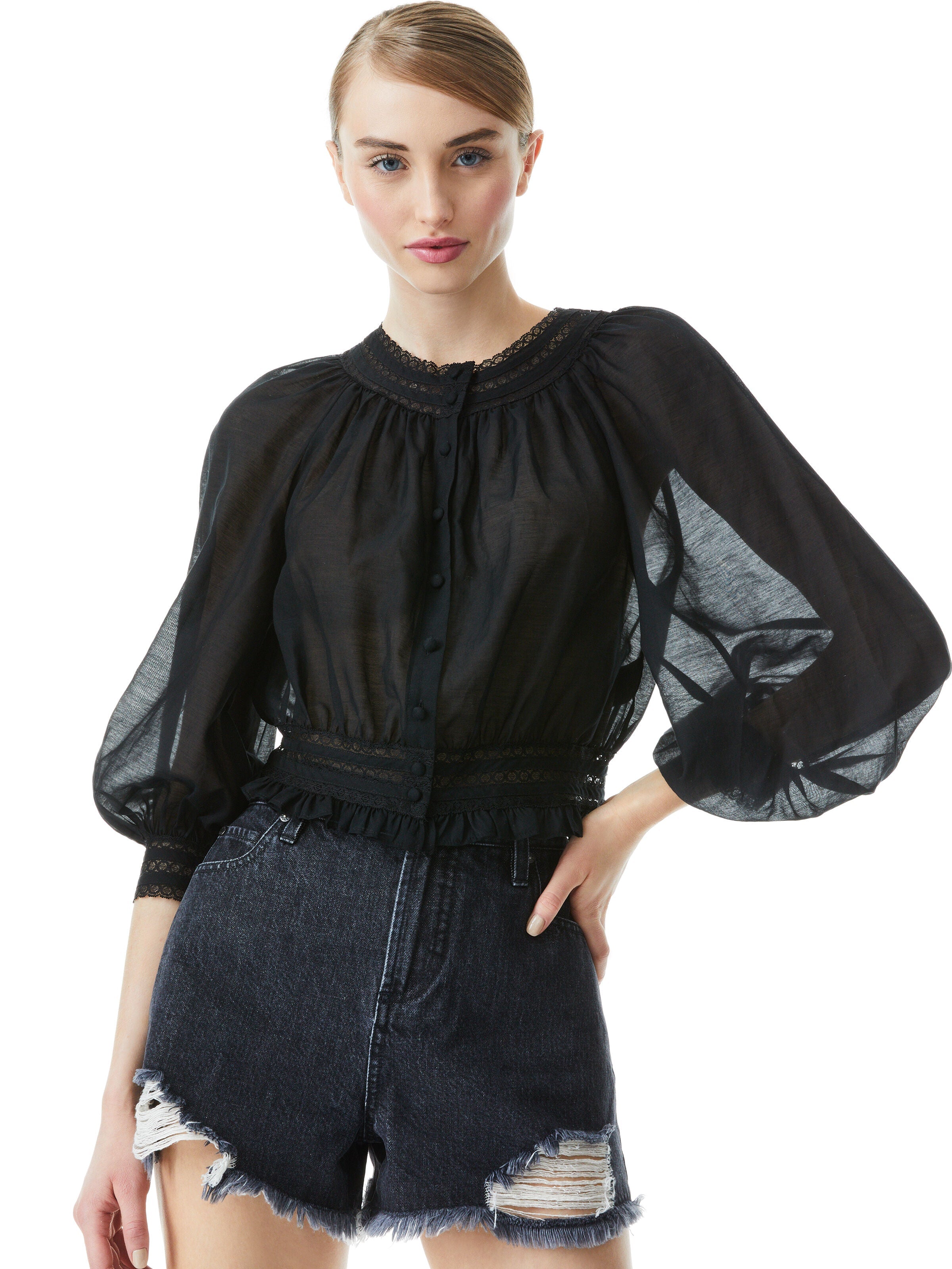 CHERELLE BUTTON FRONT BLOUSE-ALICE + OLIVIA