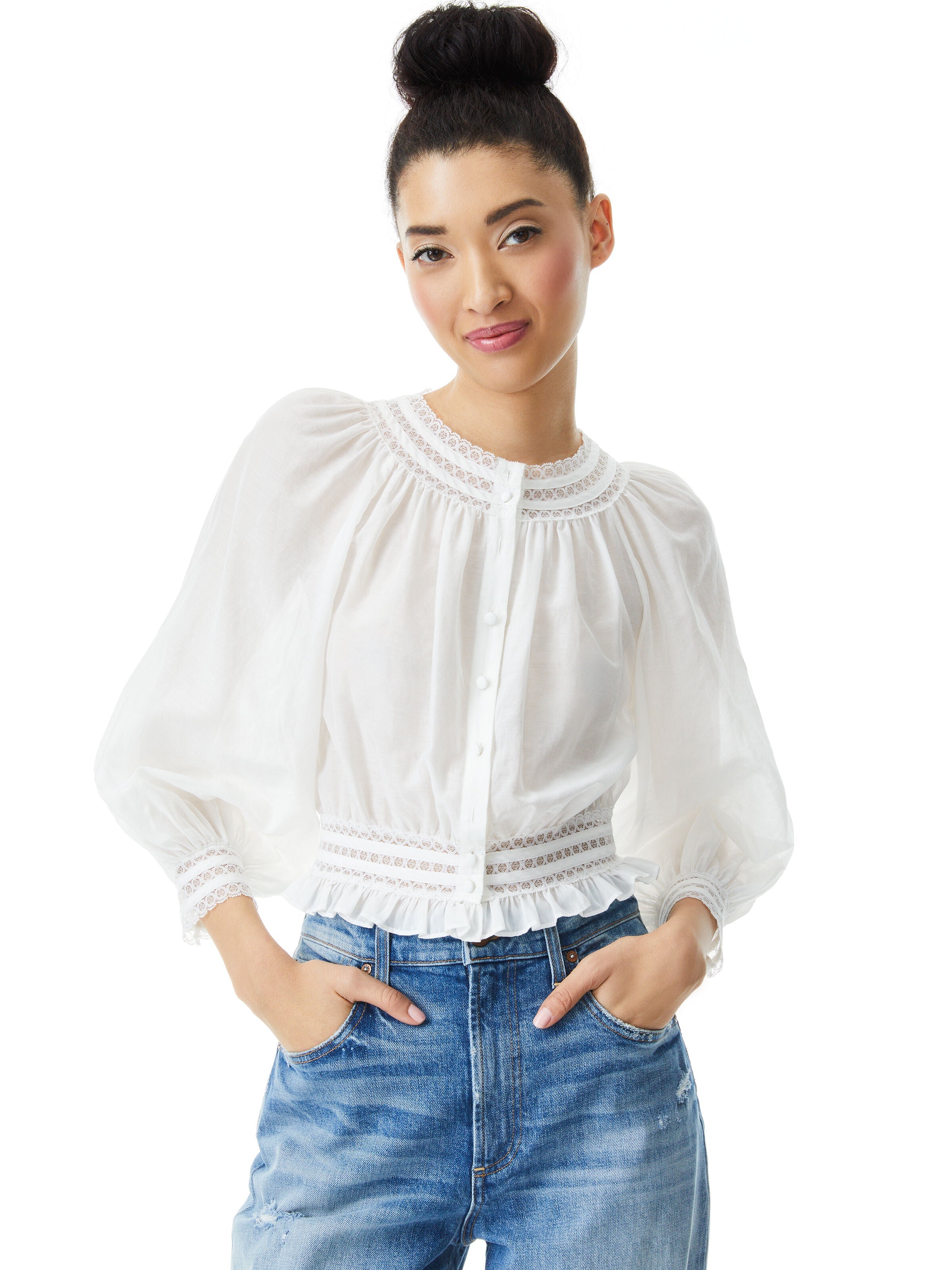 CHERELLE BUTTON FRONT BLOUSE-ALICE + OLIVIA