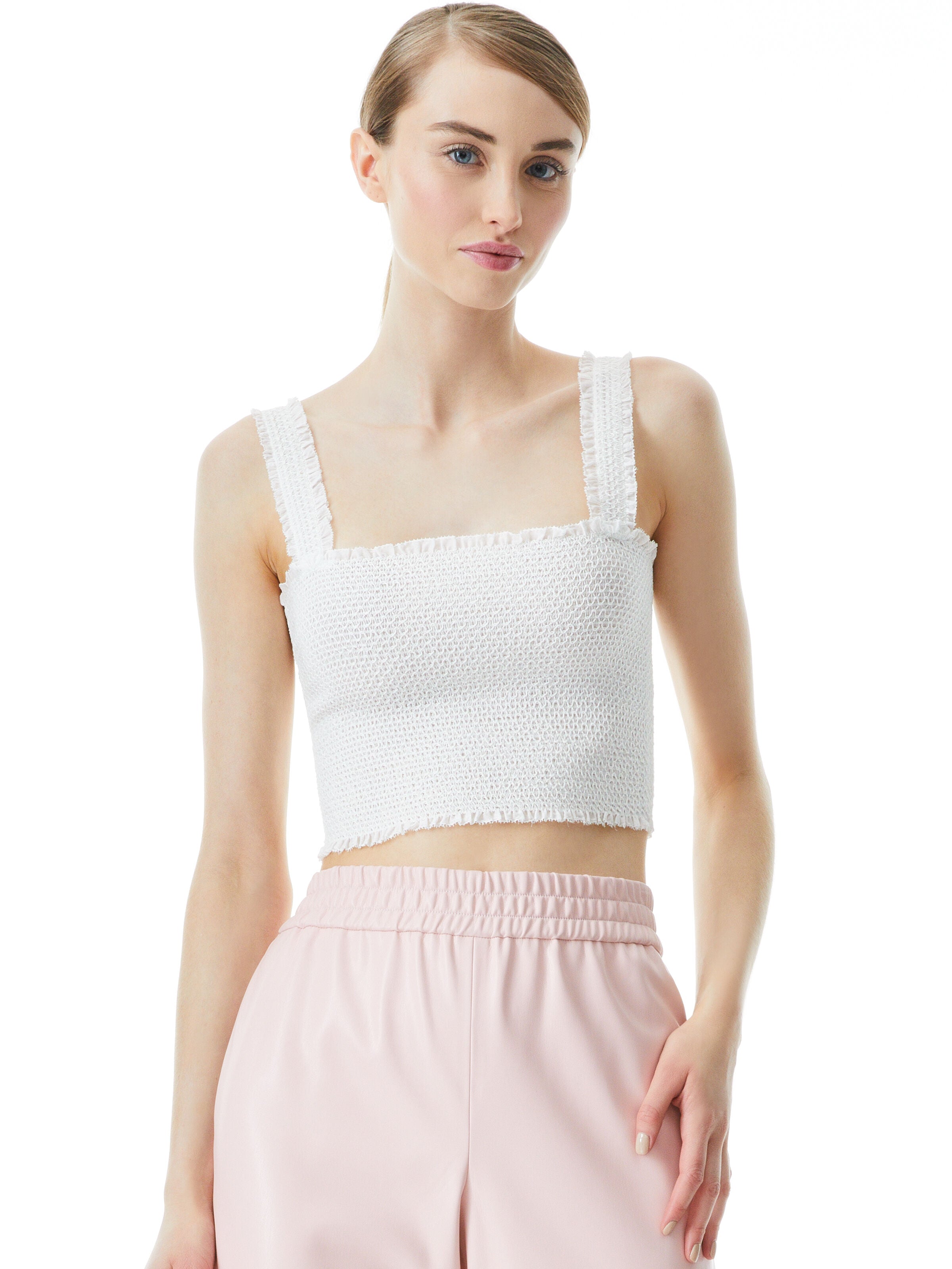 PENELOPE SMOCKED CROP TOP-ALICE + OLIVIA