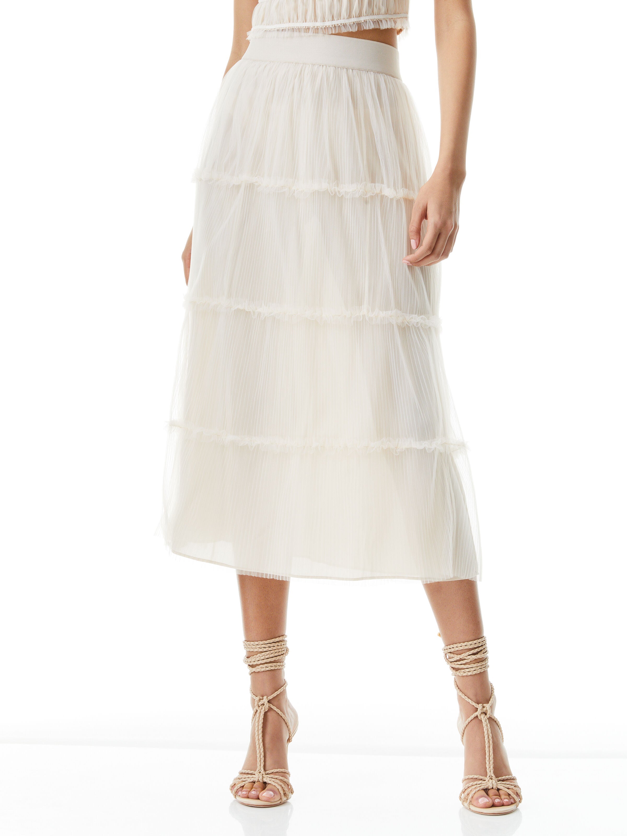 KENYA GATHERED MIDI SKIRT-CHAMPAGNE-ALICE + OLIVIA