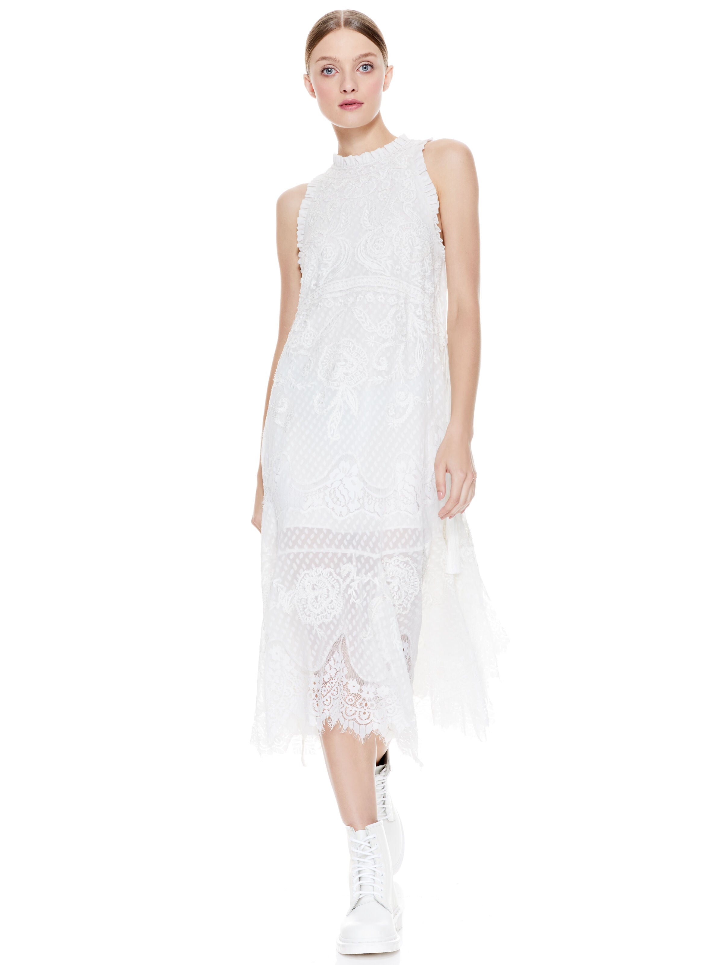 ANGELYN LACE DRAWSTRING WAIST MIDI DRESS-ALICE + OLIVIA