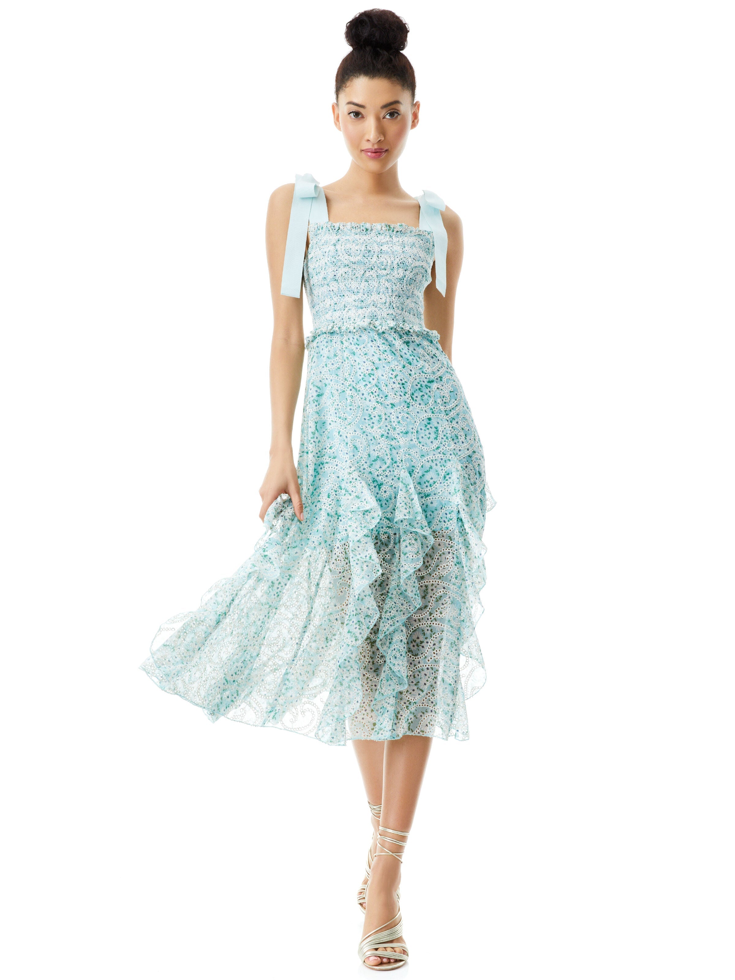 JOCELYN FLORAL TIE SHOULDER MIDI DRESS