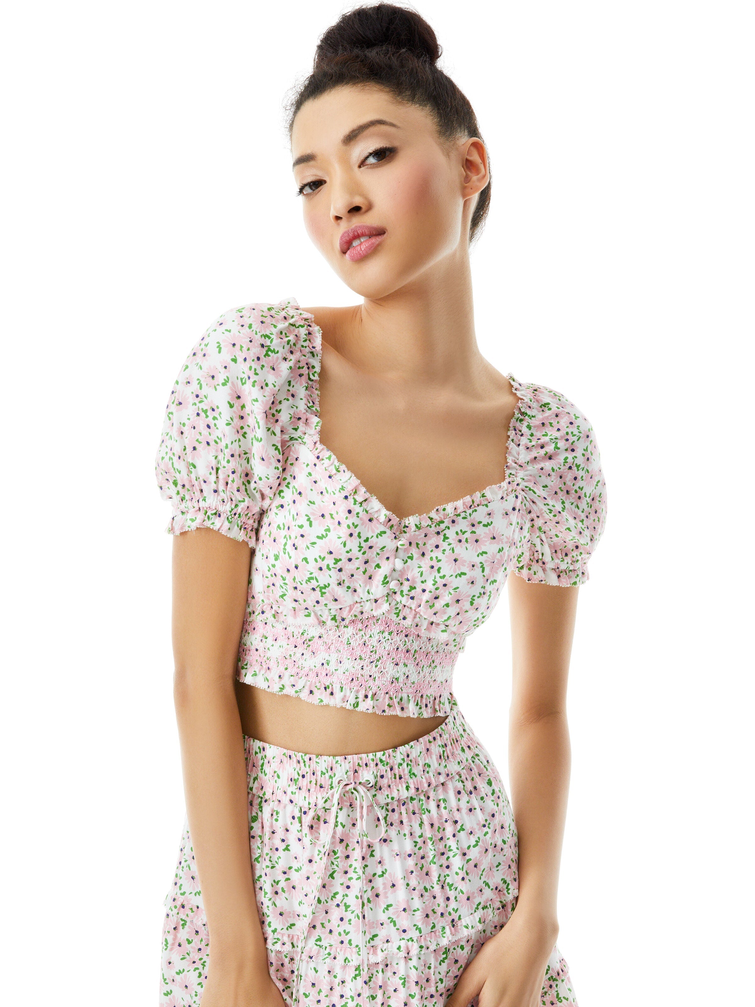 RIANNA PUFF SLEEVE CROP TOP-ALICE + OLIVIA