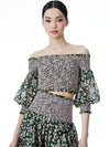 CANDRA OFF THE SHOULDER CROP TOP-MONTEREY DITSY BLACK-ALICE + OLIVIA
