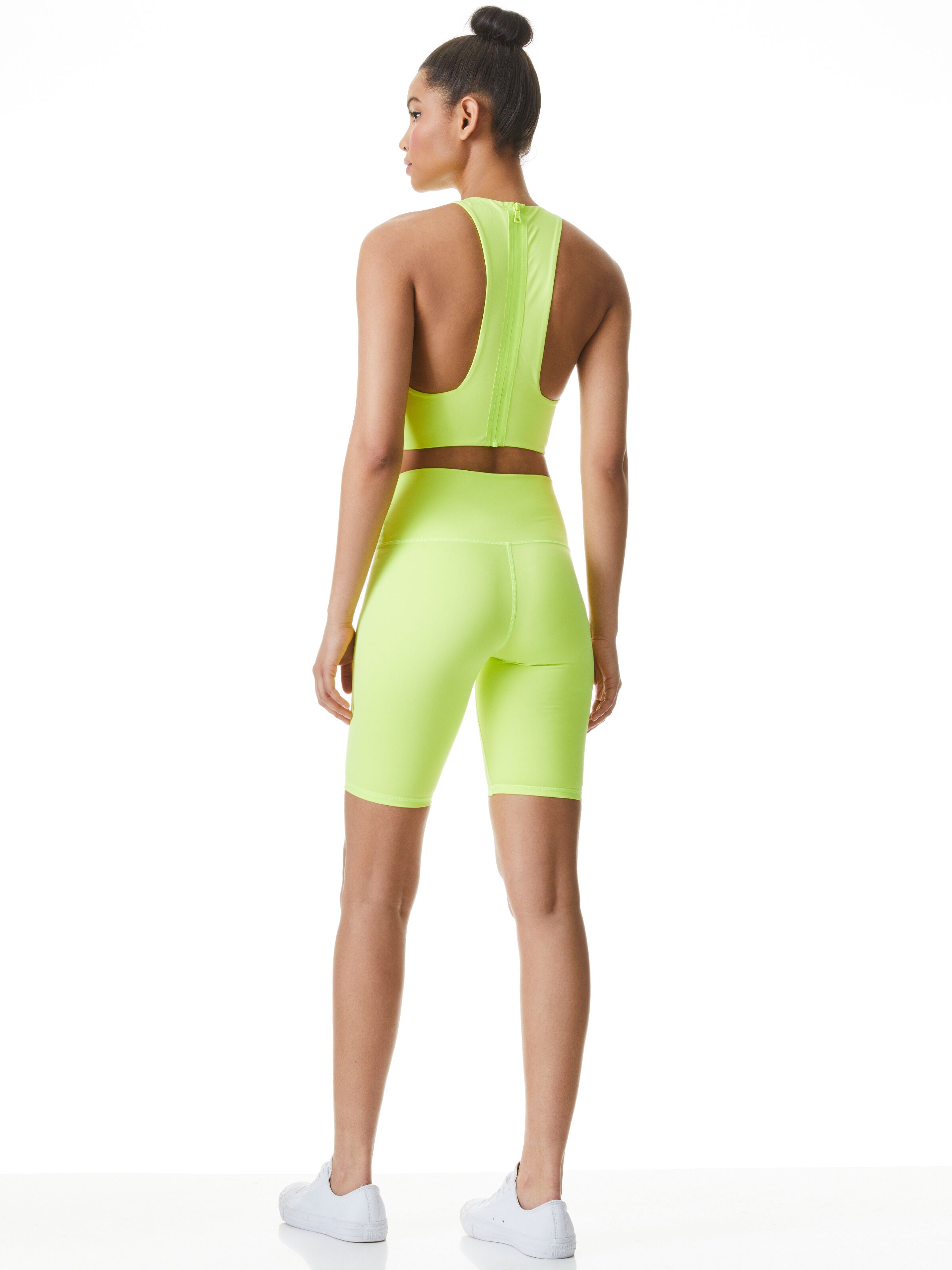 AARON HIGH WAIST BIKER SHORT-NEON KEYLIME-ALICE + OLIVIA
