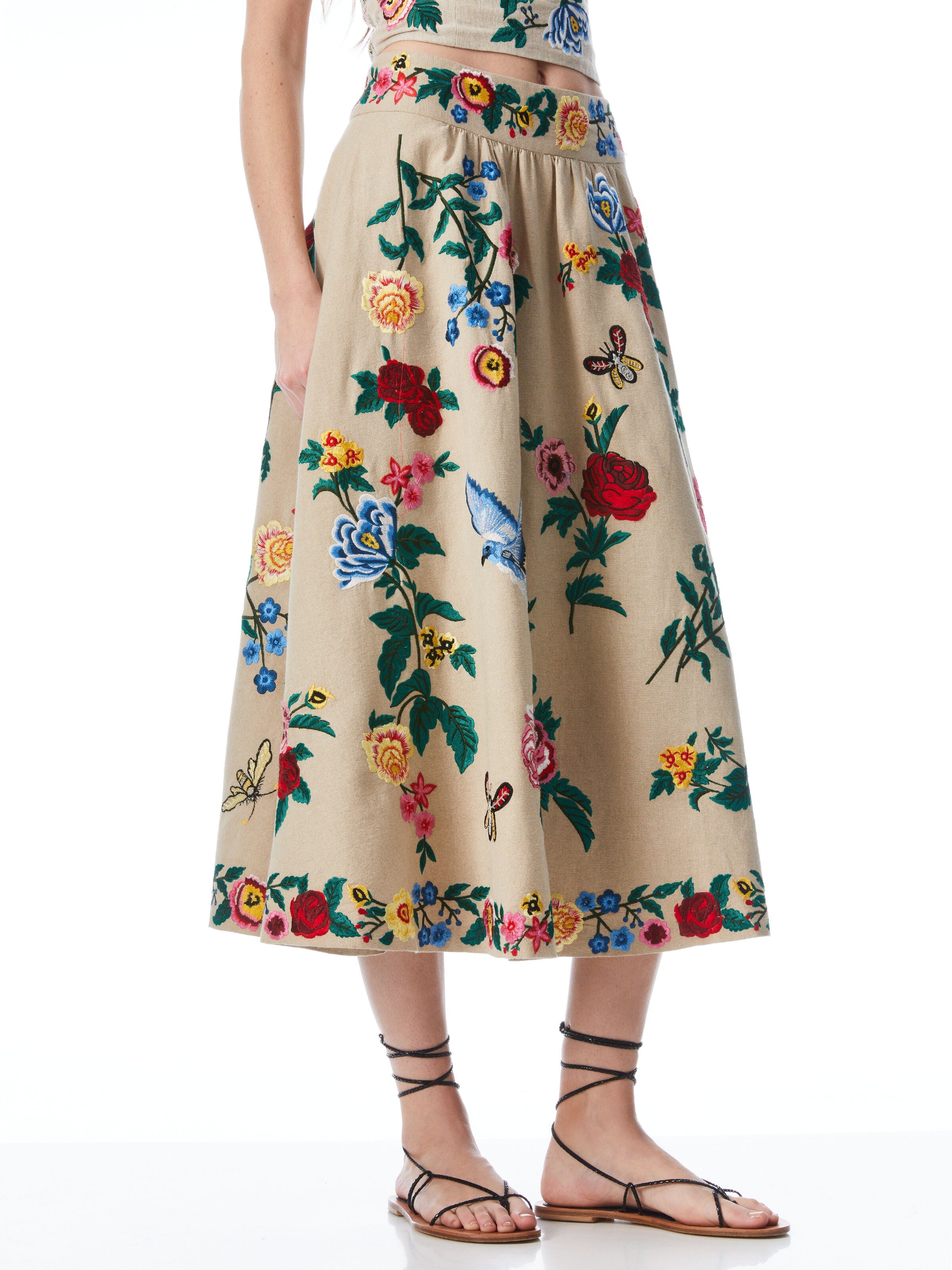 EARLA FLORAL EMBROIDERED MIDI SKIRT-ALICE + OLIVIA