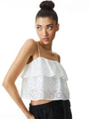 MARYLYNN EYELET RUFFLE CROP TOP-OFF WHITE-ALICE + OLIVIA
