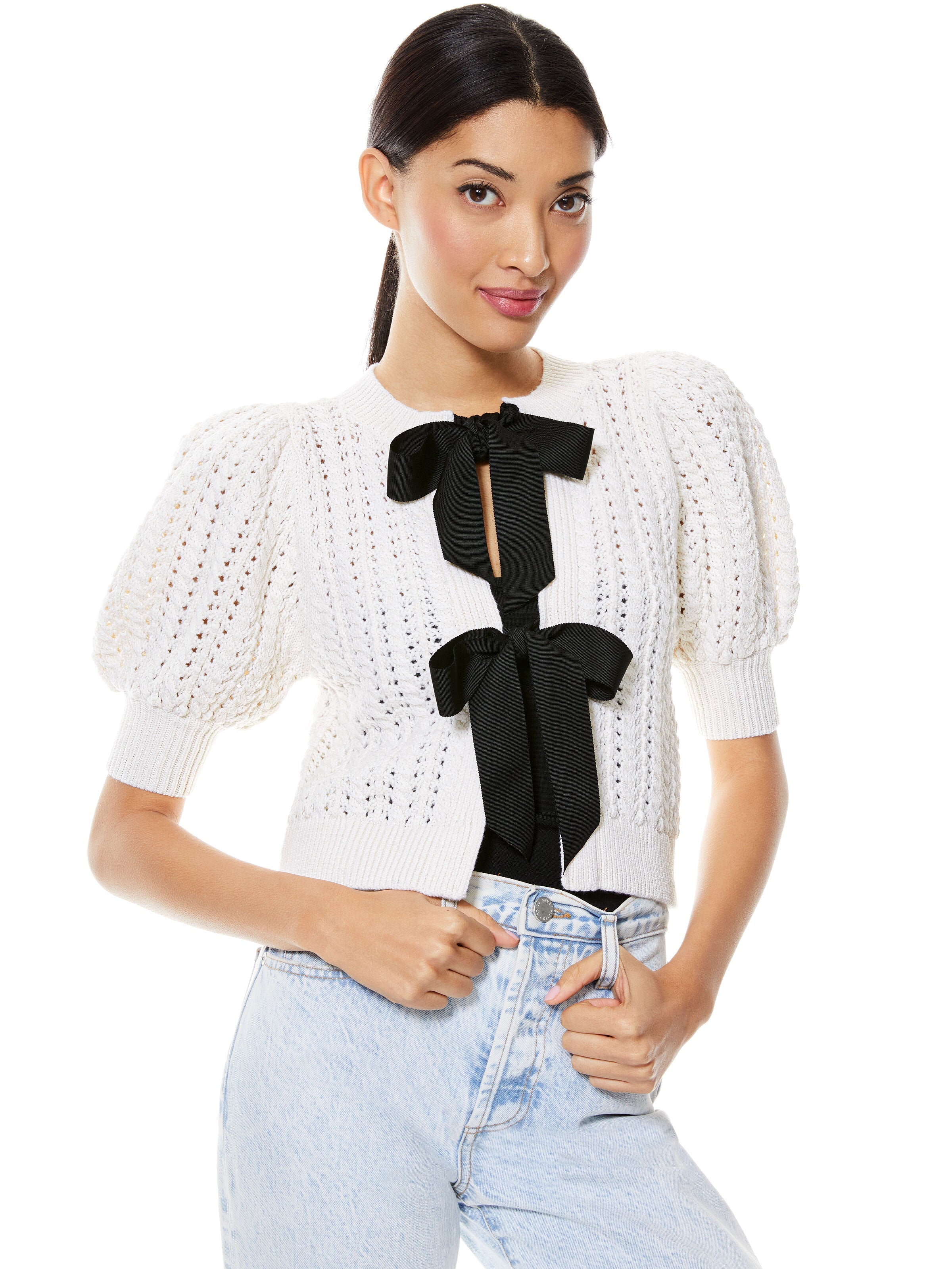 KITTY PUFF SLEEVE CARDIGAN-ALICE + OLIVIA