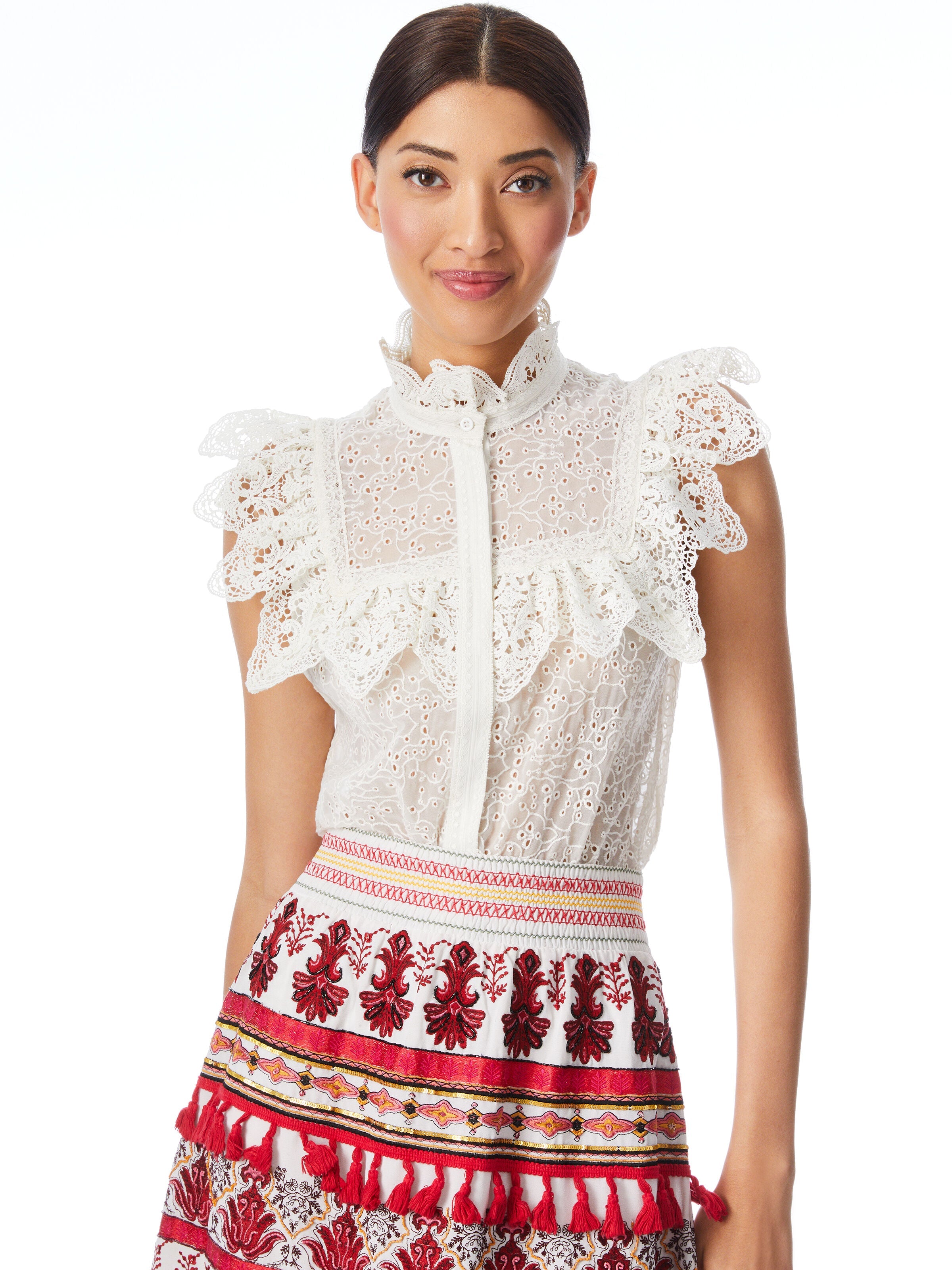 MARIAN RUFFLE COLLAR BLOUSE-OFF WHITE-ALICE + OLIVIA
