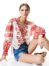 SERENA MANDARIN COLLAR BLOUSE-BLOCK ART ANTIQUE WHT MULTI-ALICE + OLIVIA