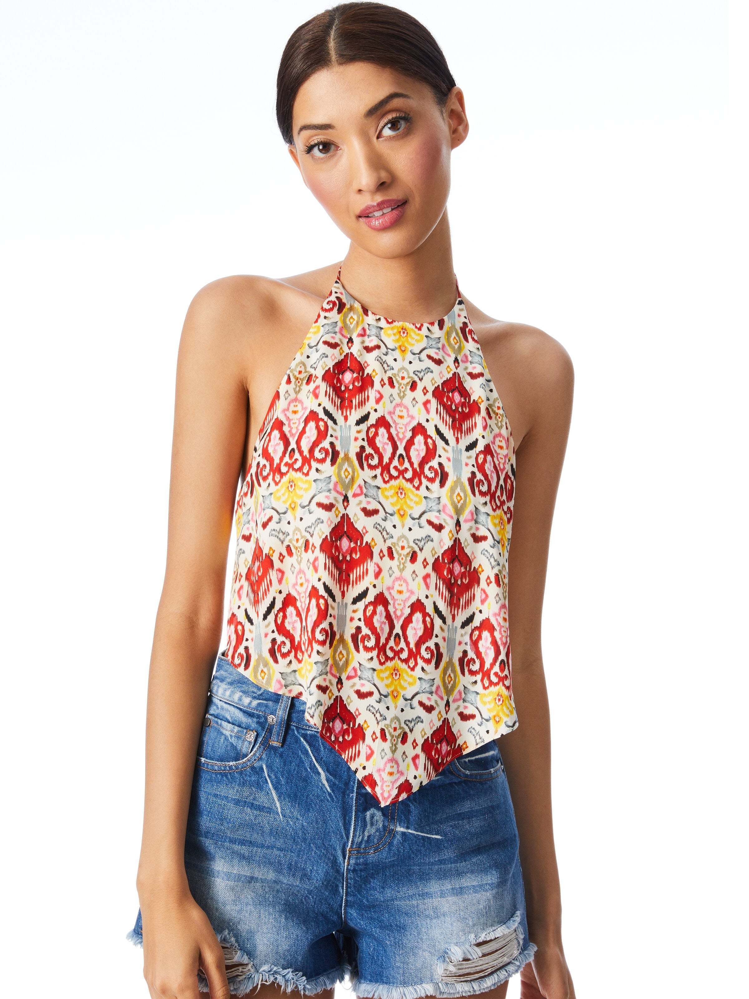FRENCHIE PRINTED HALTER TOP-ALICE + OLIVIA