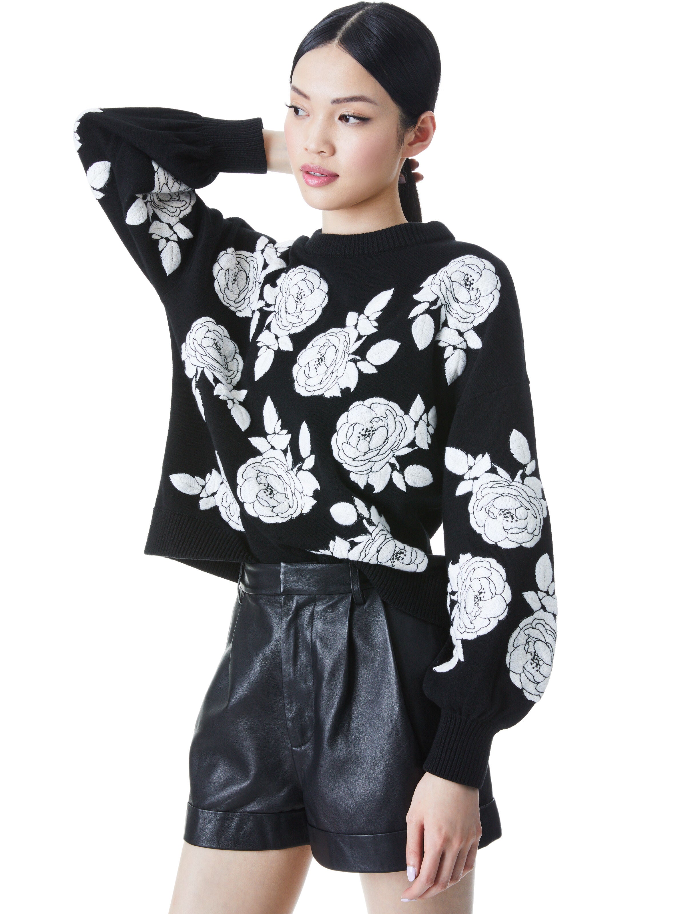 CARWEN EMBROIDERED PULLOVER-BLACK/WHITE-ALICE + OLIVIA