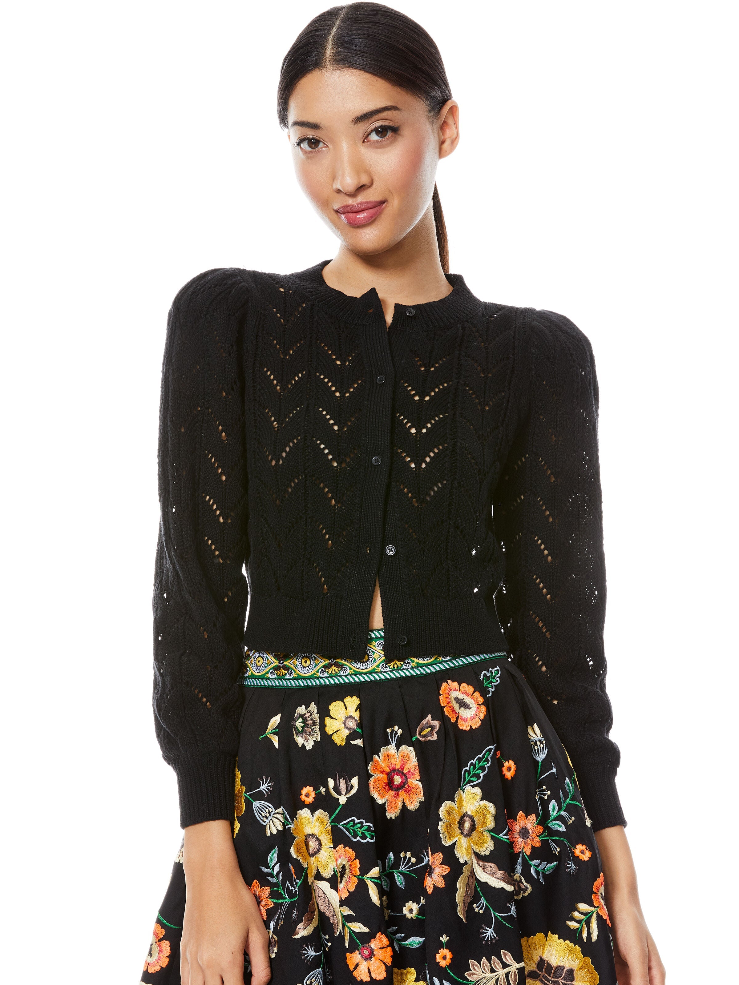 KITTY PUFF SLEEVE CARDIGAN-ALICE + OLIVIA