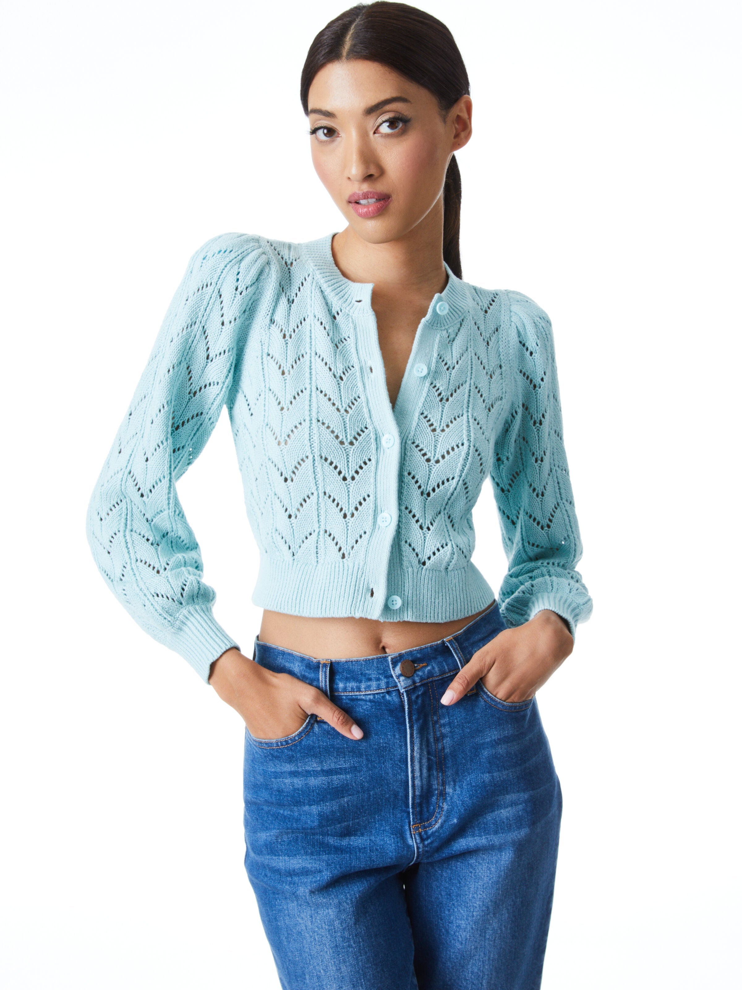 KITTY PUFF SLEEVE CARDIGAN-ALICE + OLIVIA