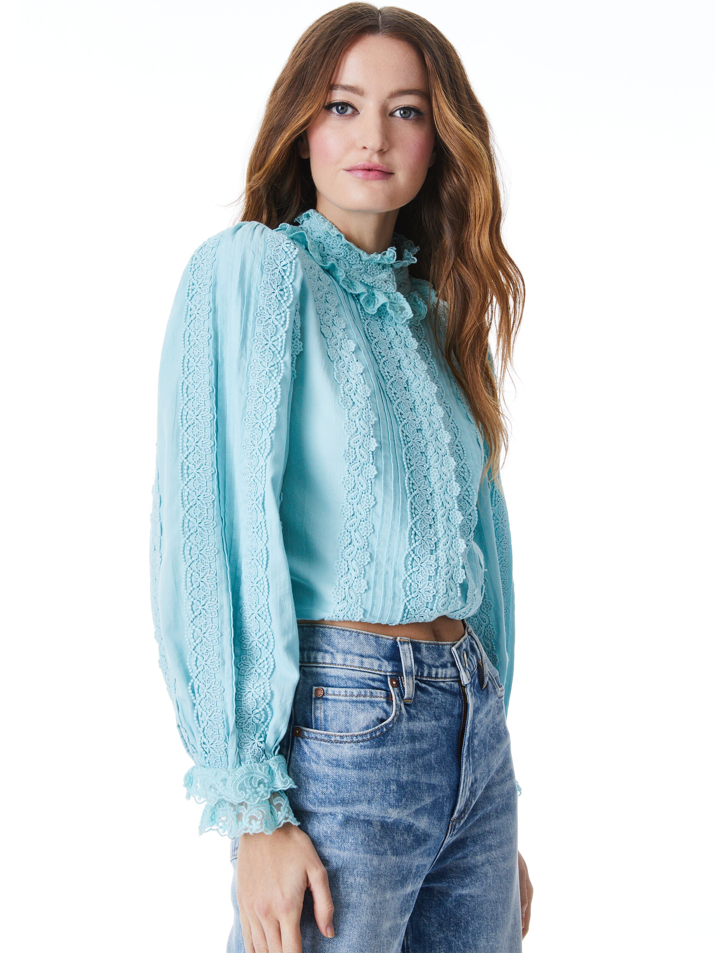 YVETTE BUTTON FRONT LACE BLOUSE-WATERFALL-ALICE + OLIVIA