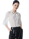 REILLY TIE NECK BLOUSE-CUTIE POLKA DOT ANTIQUE WHITE-ALICE + OLIVIA
