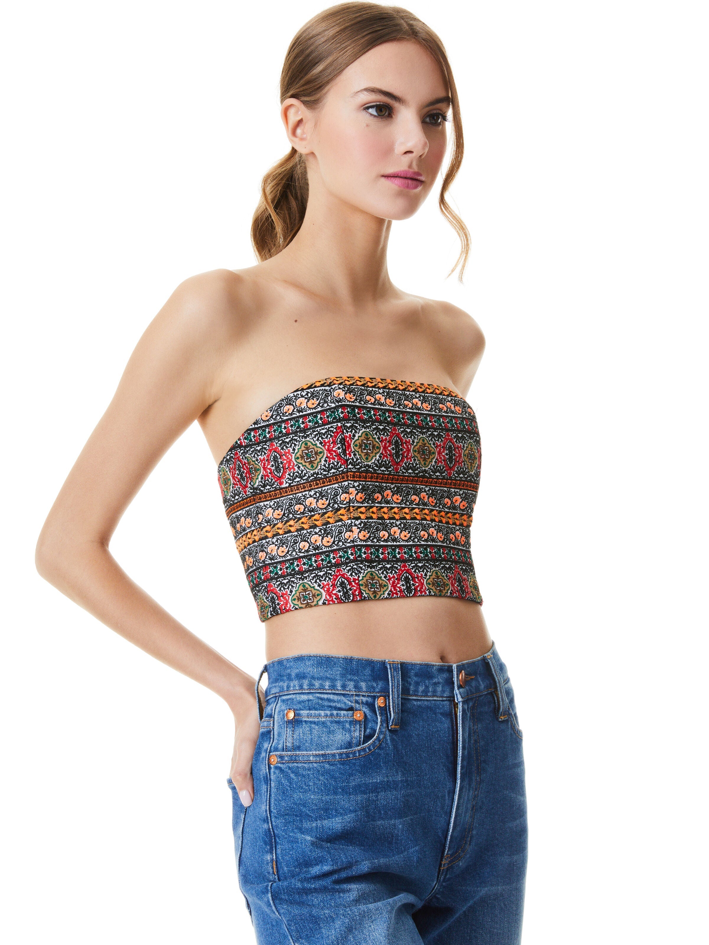 CERESI EMBROIDERED BANDEAU-ALICE + OLIVIA