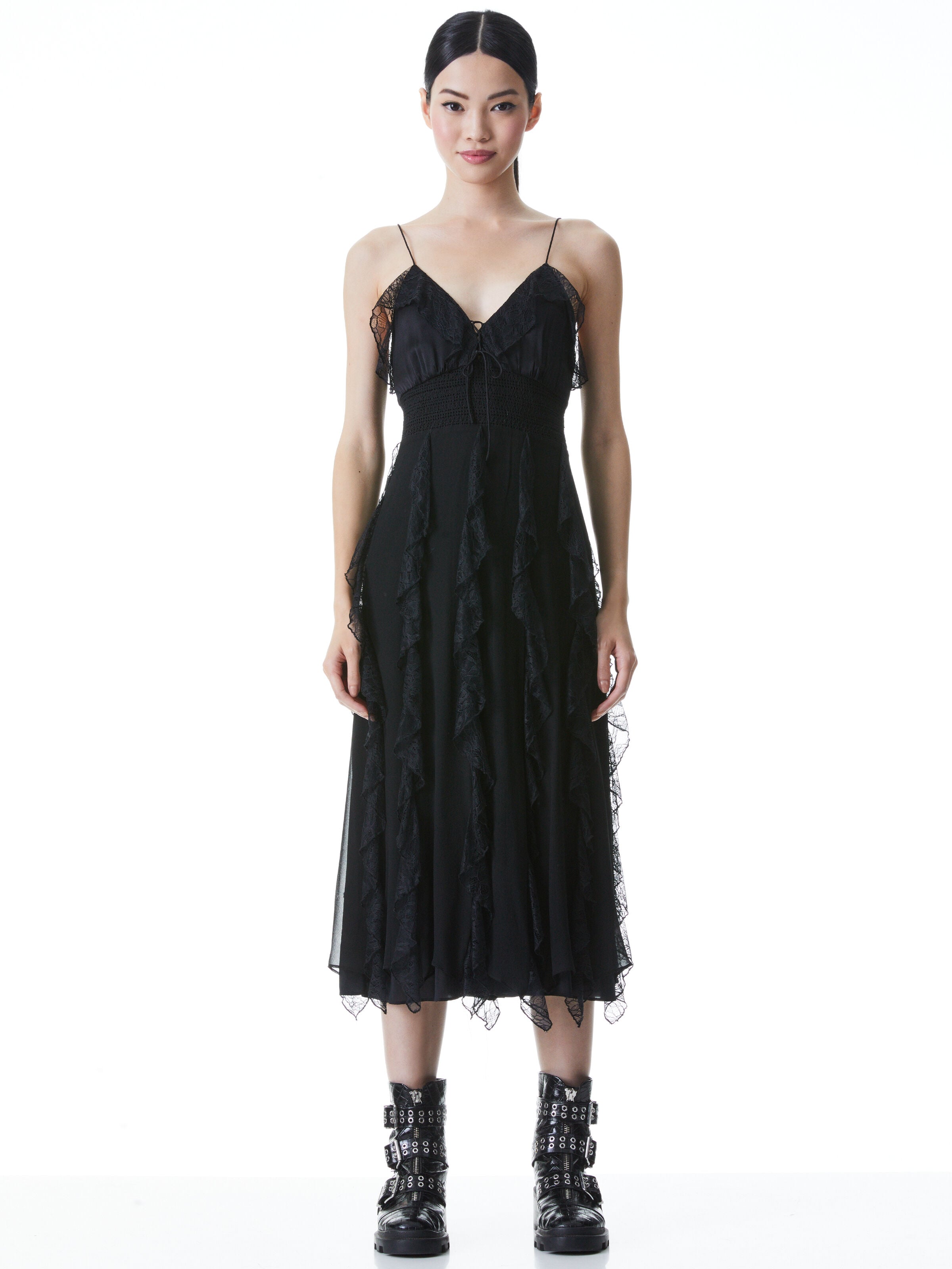 MCGUIRE LACE RUFFLE MIDI DRESS-ALICE + OLIVIA