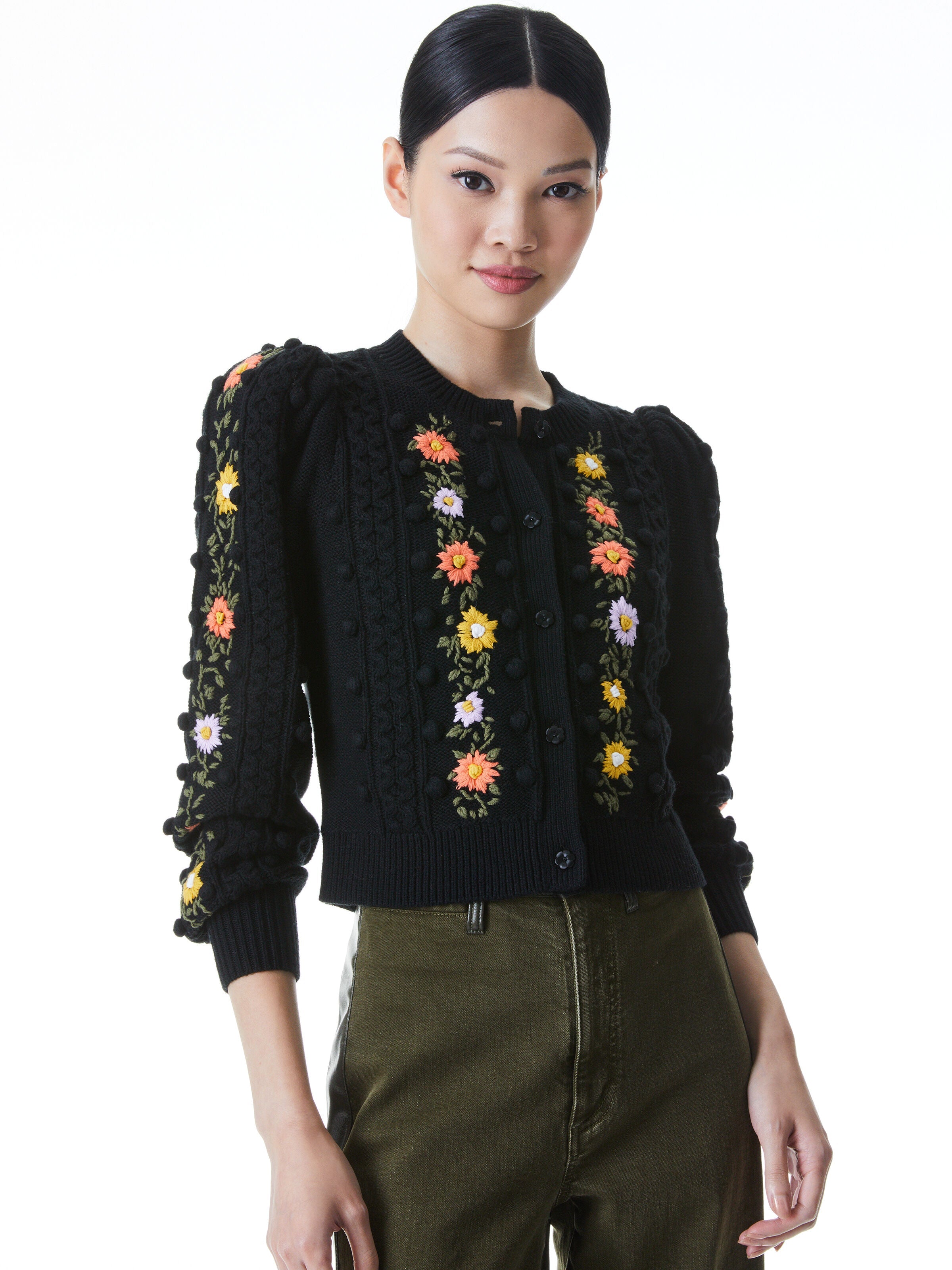 KITTY PUFF SLEEVE CARDIGAN-ALICE + OLIVIA