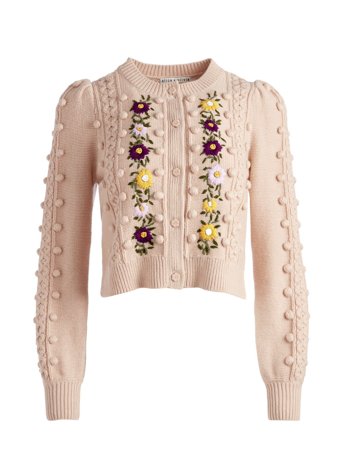 KITTY PUFF SLEEVE CARDIGAN-ALMOND/MULTI-ALICE + OLIVIA