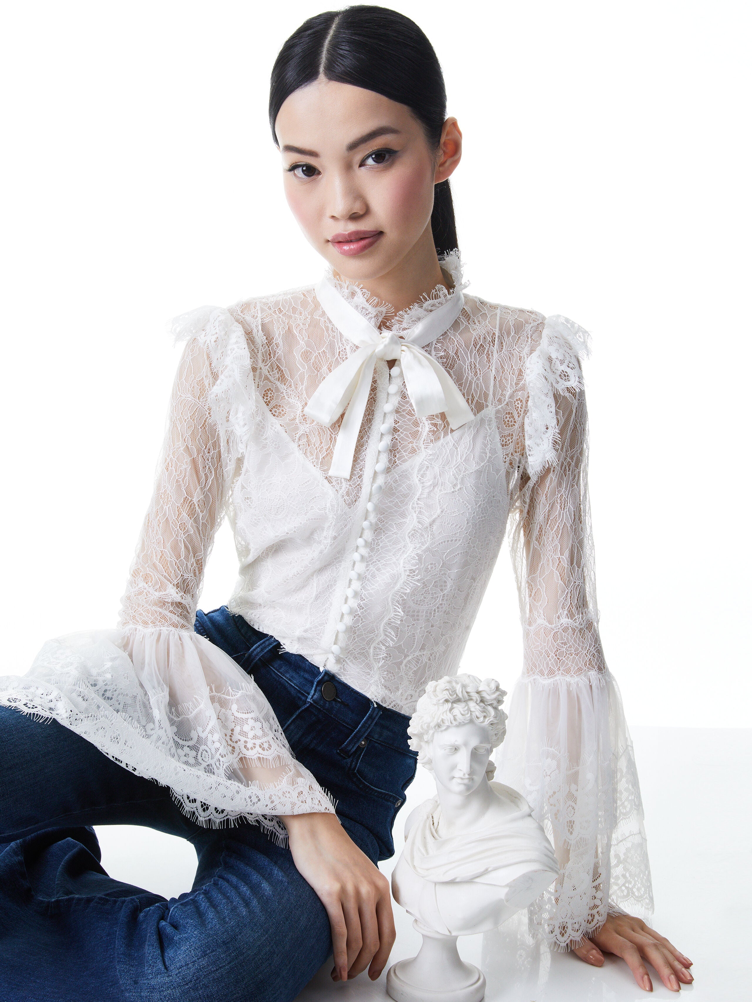 MARLINE LACE BELL SLEEVE BLOUSE-ALICE + OLIVIA