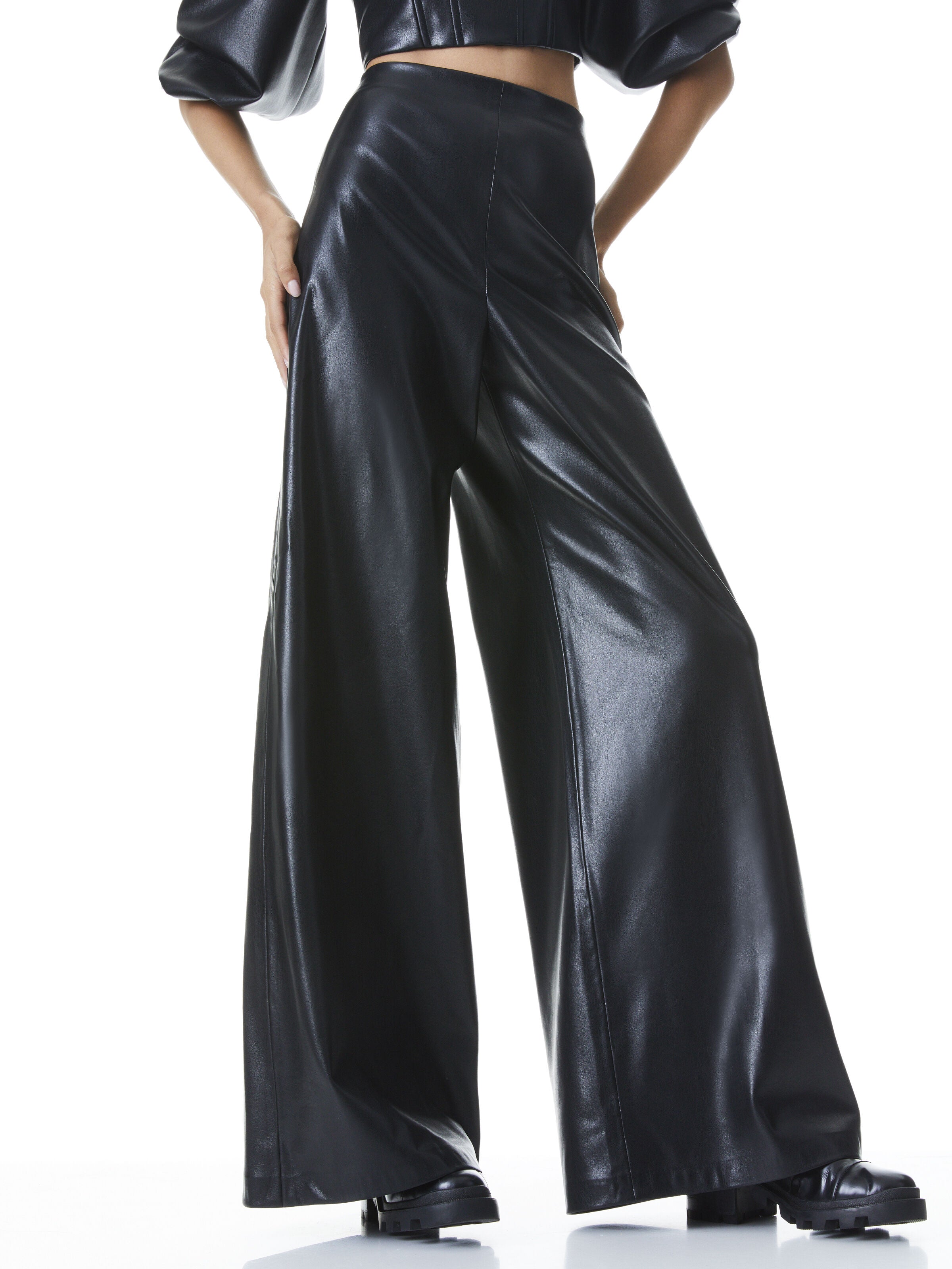 ATHENA VEGAN LEATHER WIDE LEG PANT-ALICE + OLIVIA