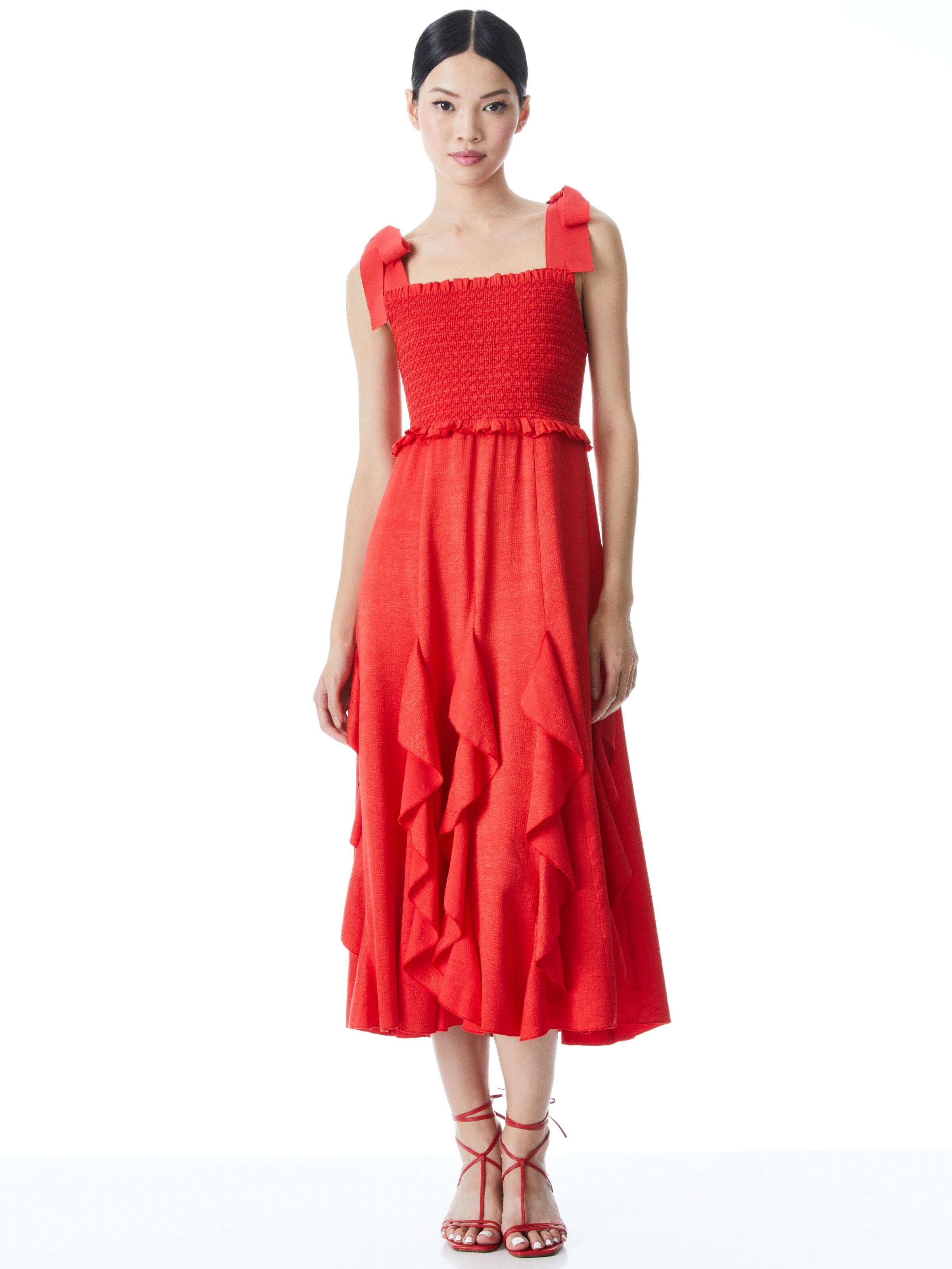 JOCELYN TIE SHOULDER MIDI DRESS -ALICE + OLIVIA