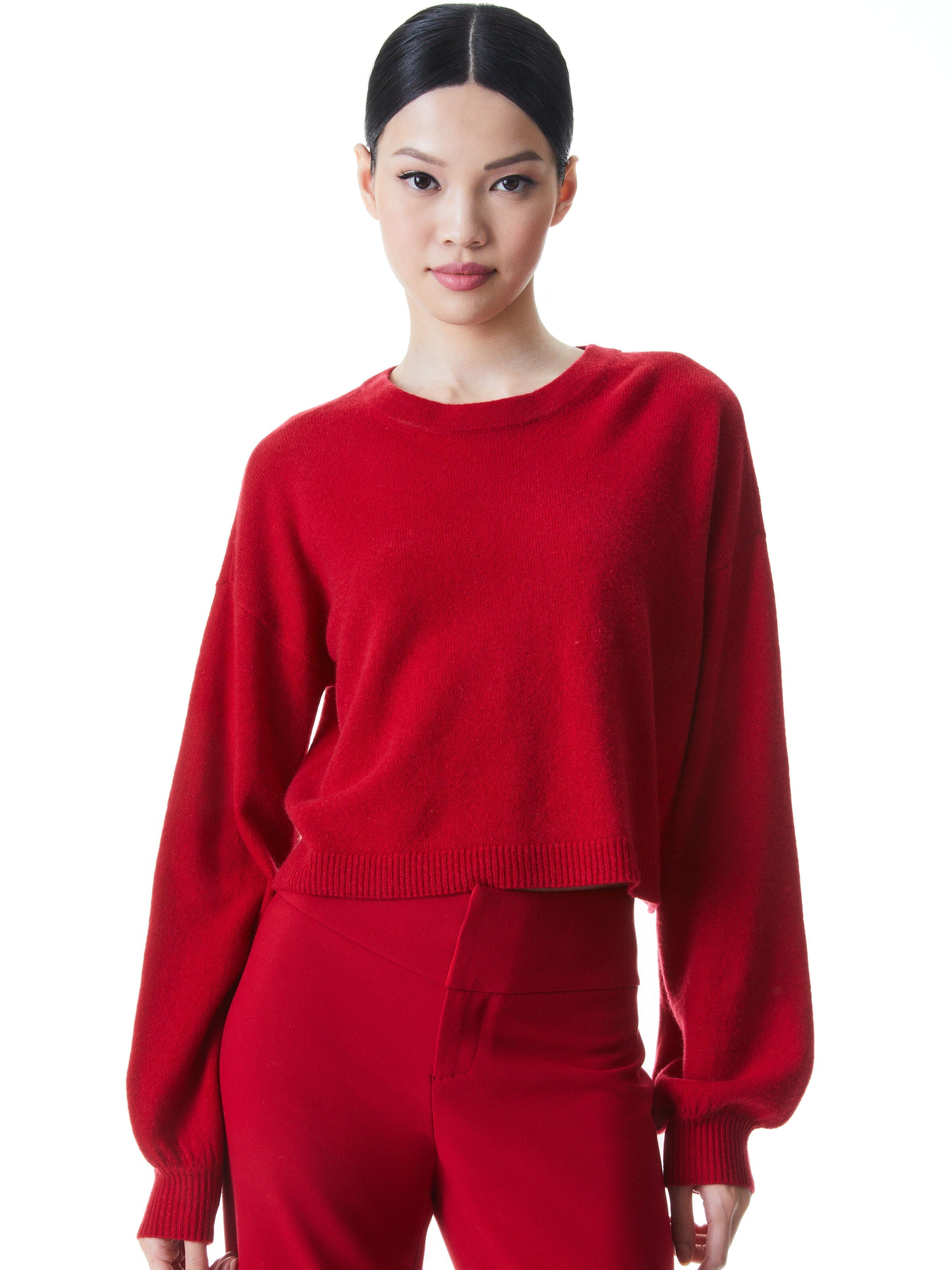 ANSLEY BLOUSON SLV CRP PLLOVER-DEEP RUBY-ALICE + OLIVIA