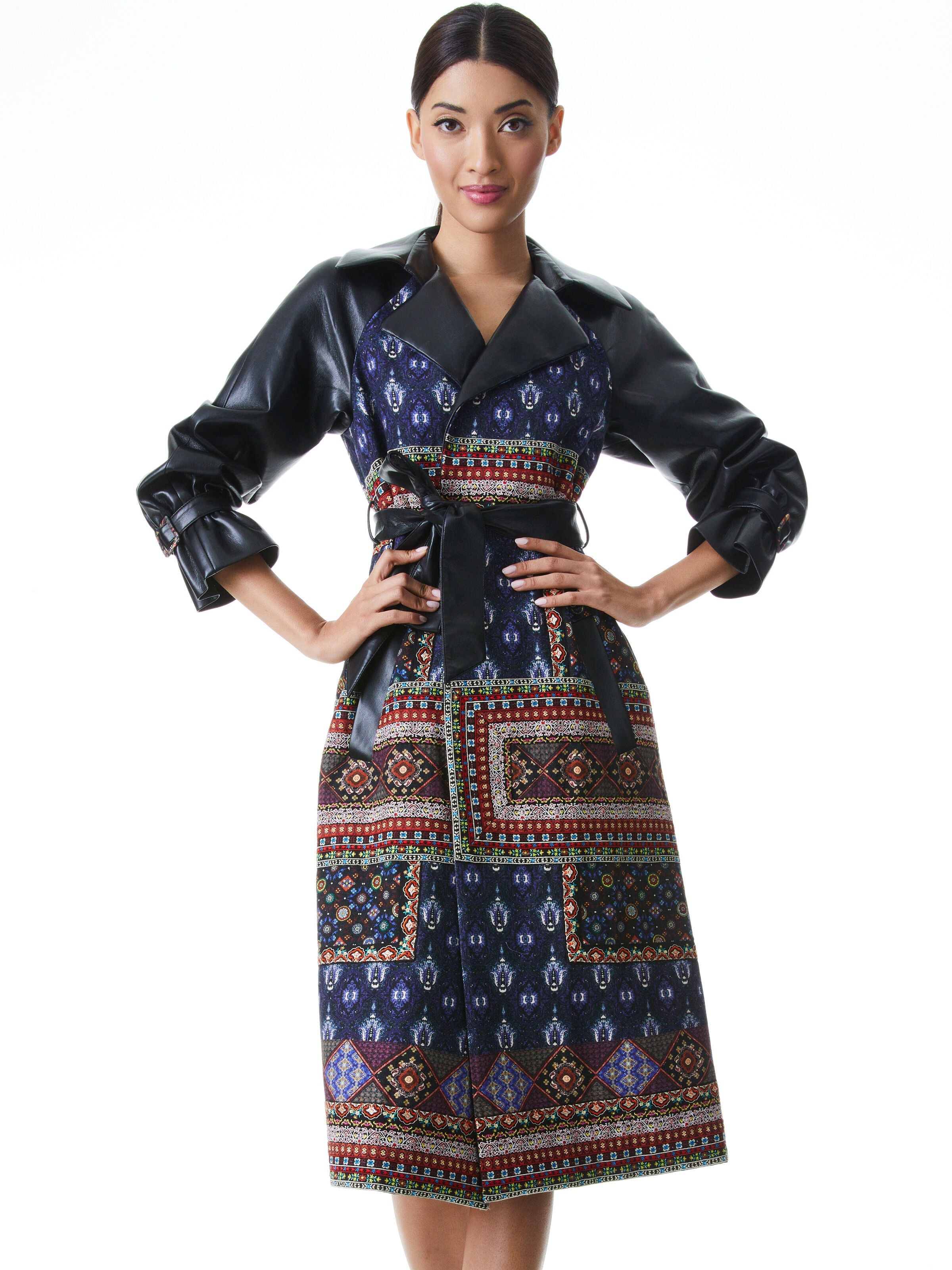 MALIA VEGAN LEATHER COMBO COAT-CARRIED AWAY MULTI/BLACK-ALICE + OLIVIA