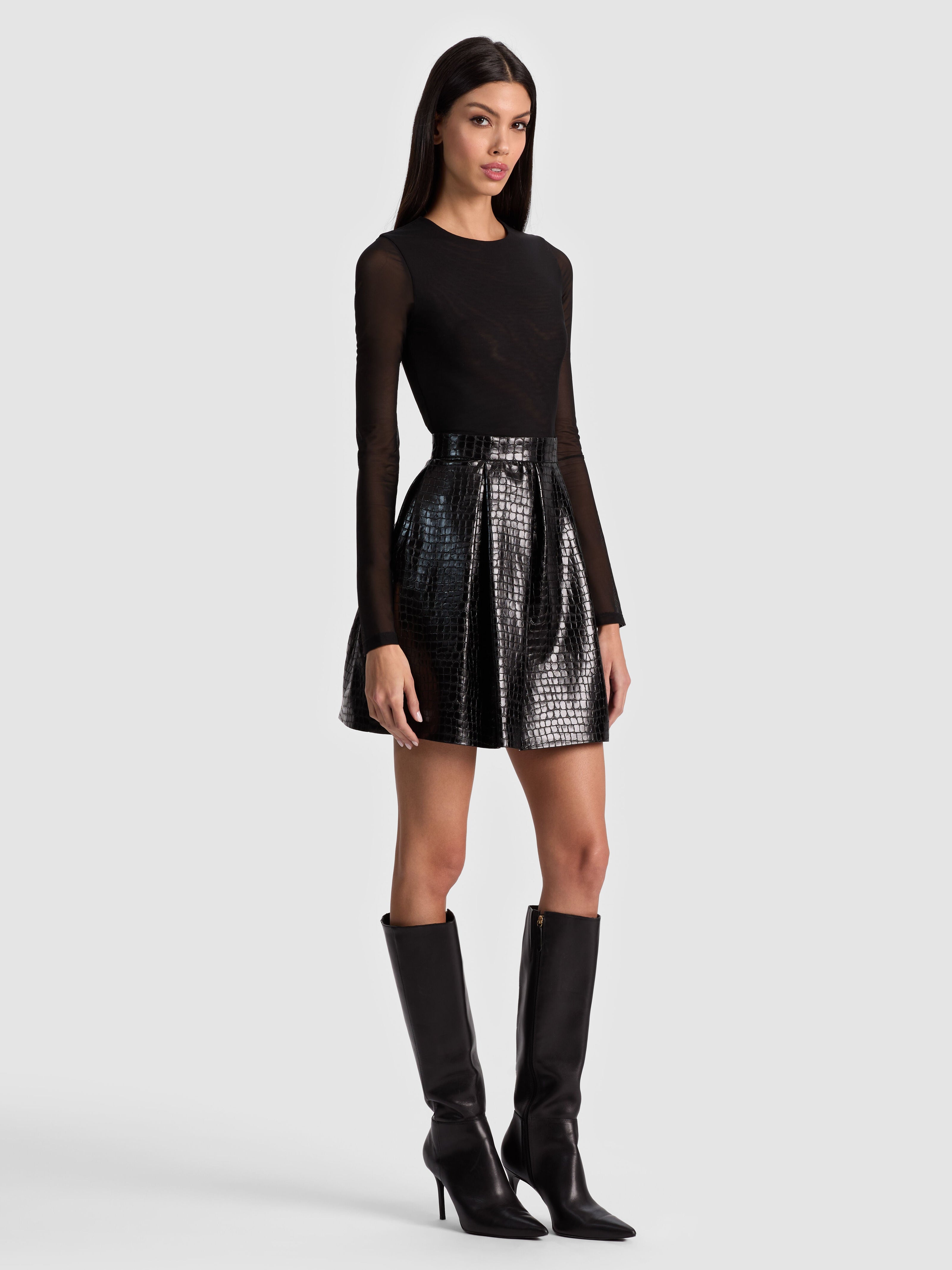 CHARA VEGAN MINI DRESS-Black-ALICE + OLIVIA
