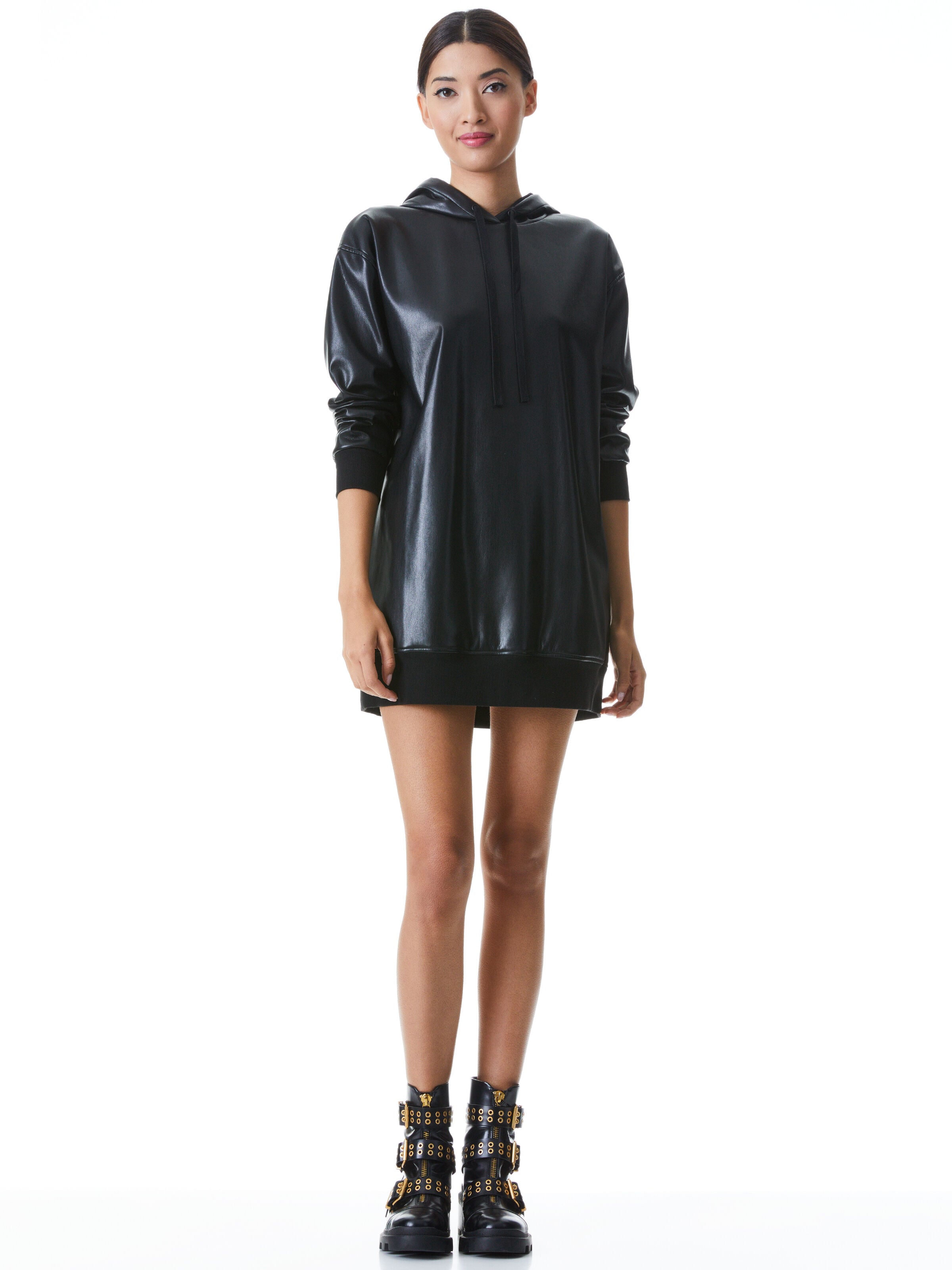 DECLAN VEGAN LEATHER SWEATSHIRT DRESS-ALICE + OLIVIA