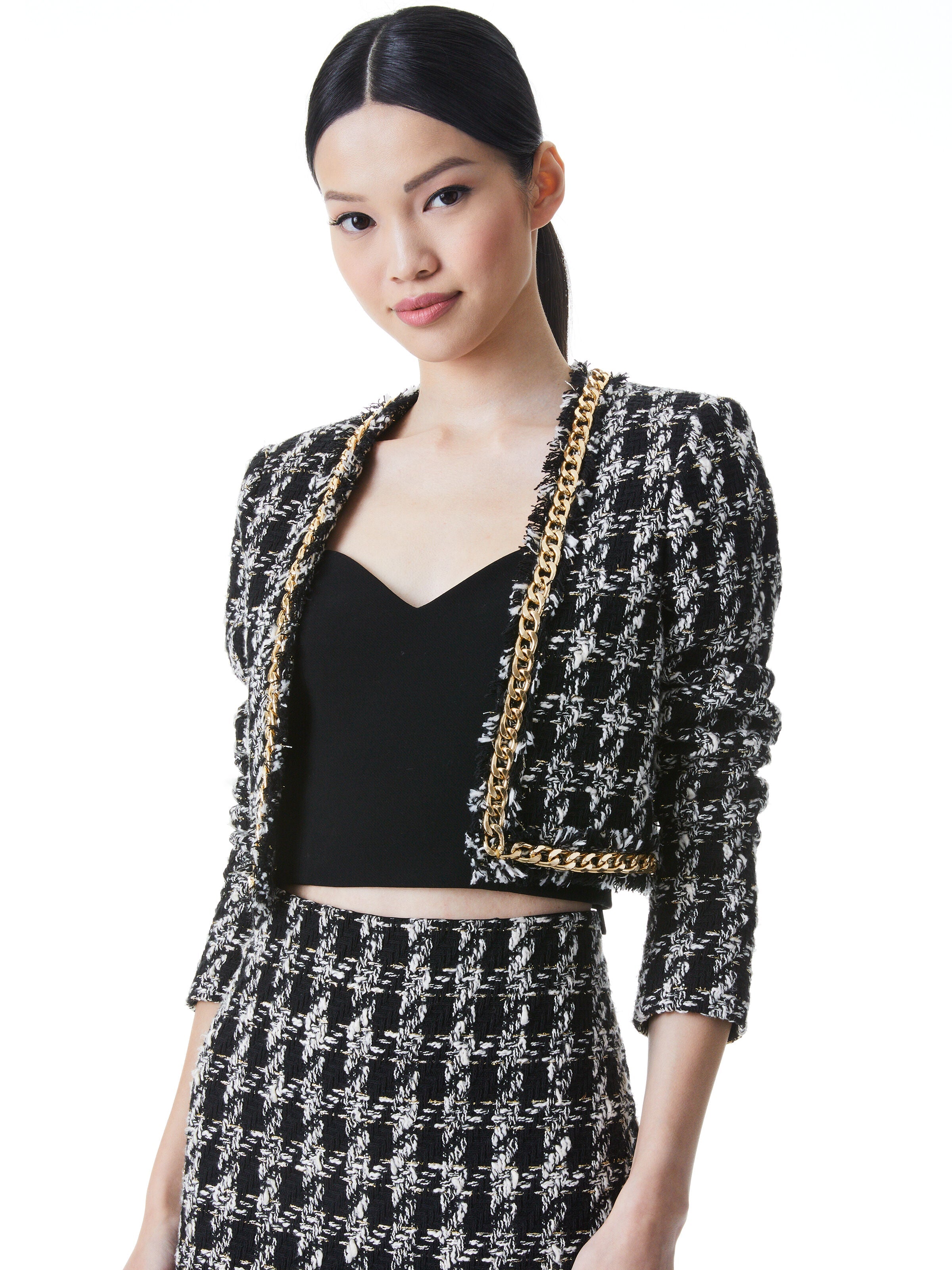 ZETA CHAIN TRIM JACKET-BLACK/WHITE-ALICE + OLIVIA