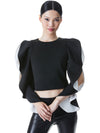 OLLIE RUFFLE SLEEVE CROP TOP-ALICE + OLIVIA