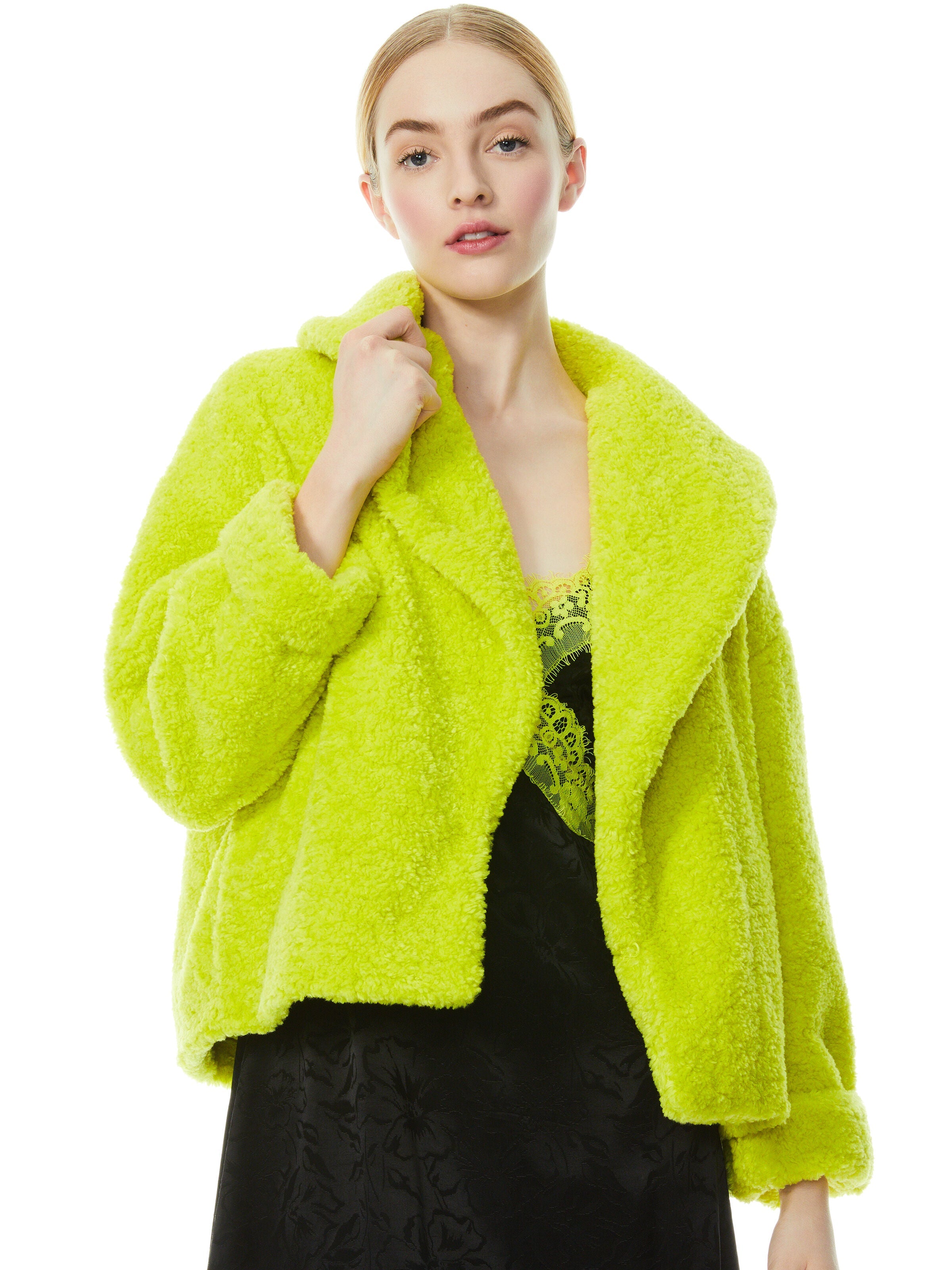 ORA FAUX FUR COAT-LIME PUNCH-ALICE + OLIVIA