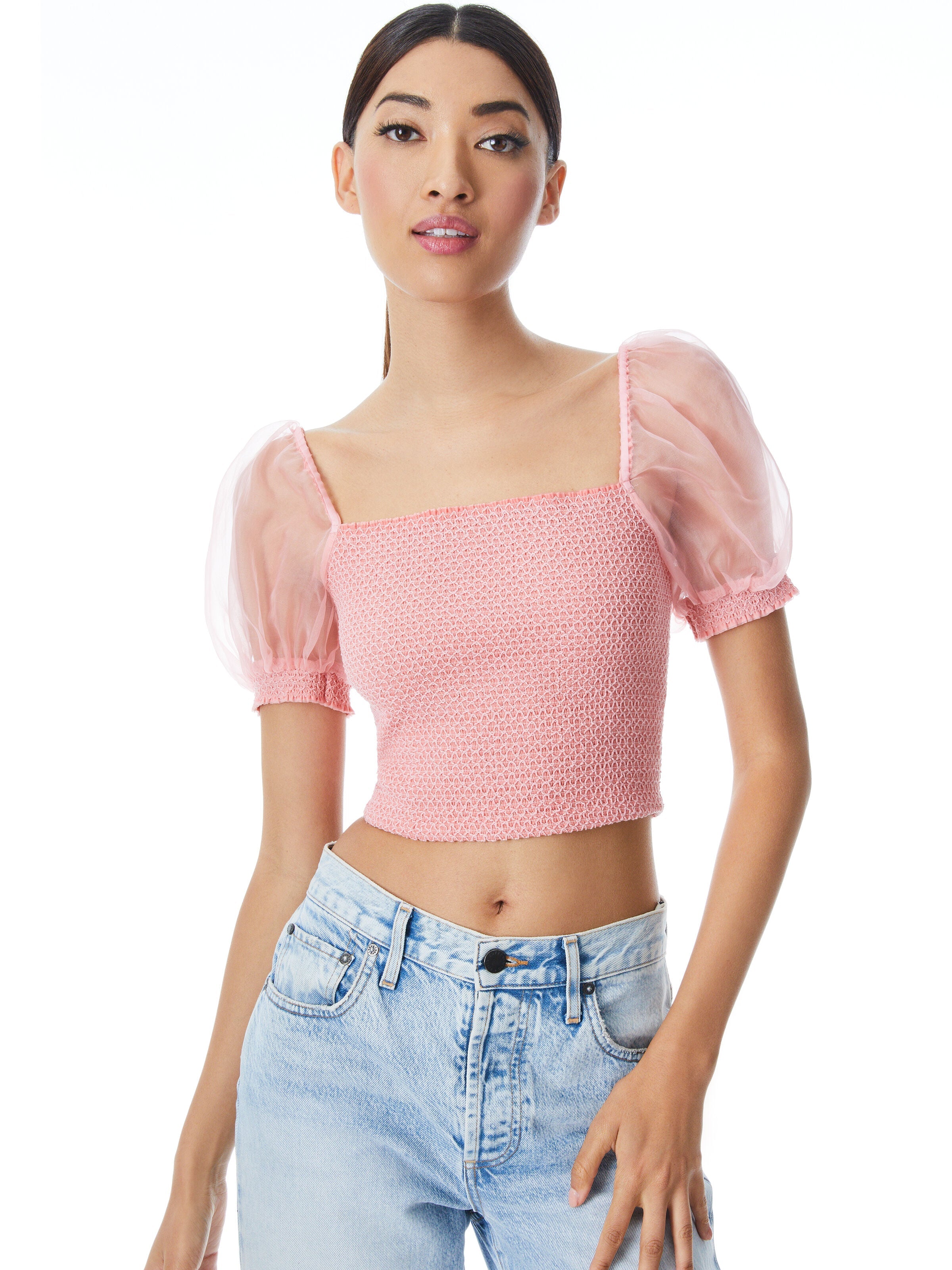 ELIANA SMOCKED CROP TOP-ALICE + OLIVIA