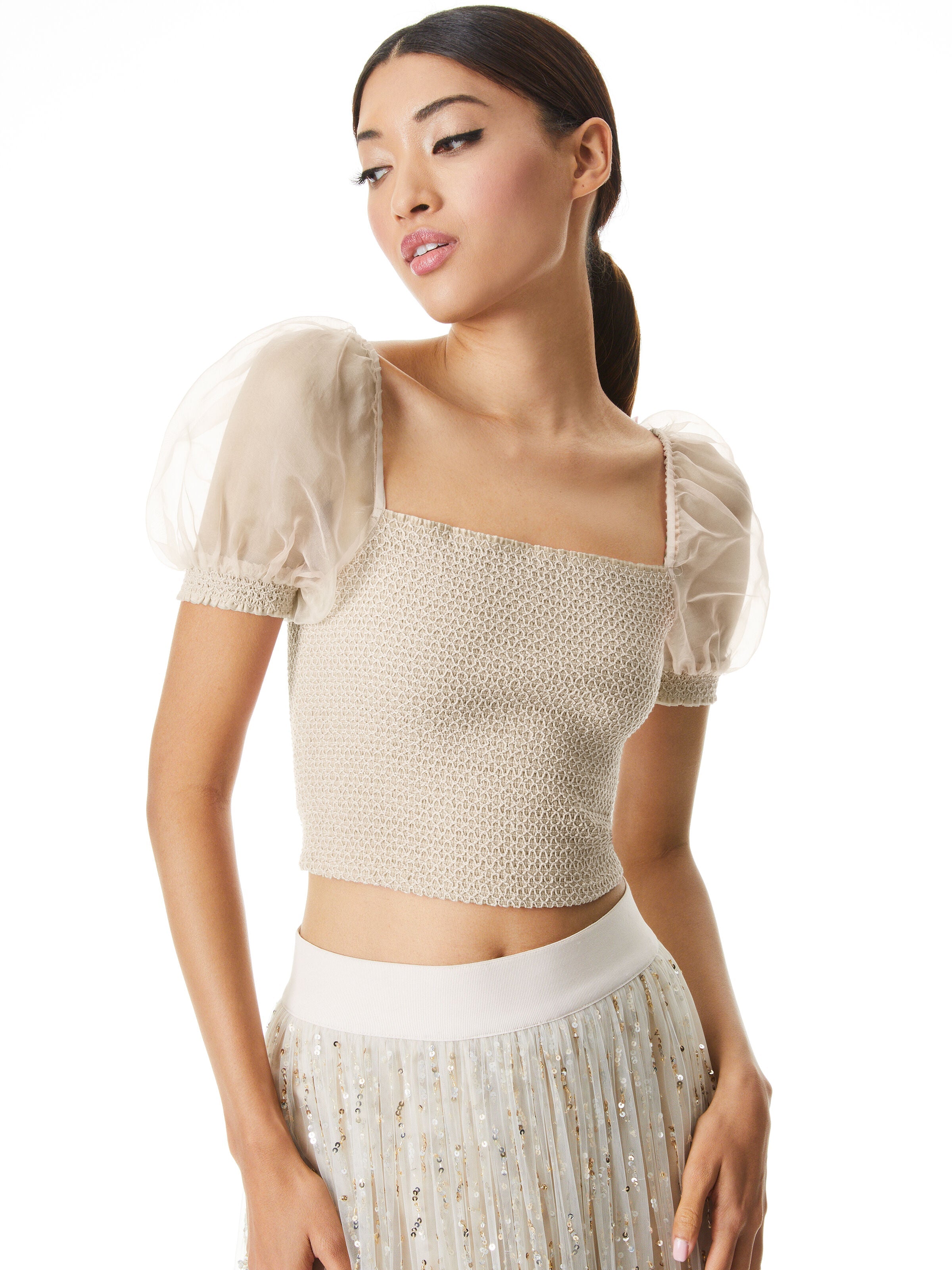 ELIANA SMOCKED CROP TOP-ALICE + OLIVIA