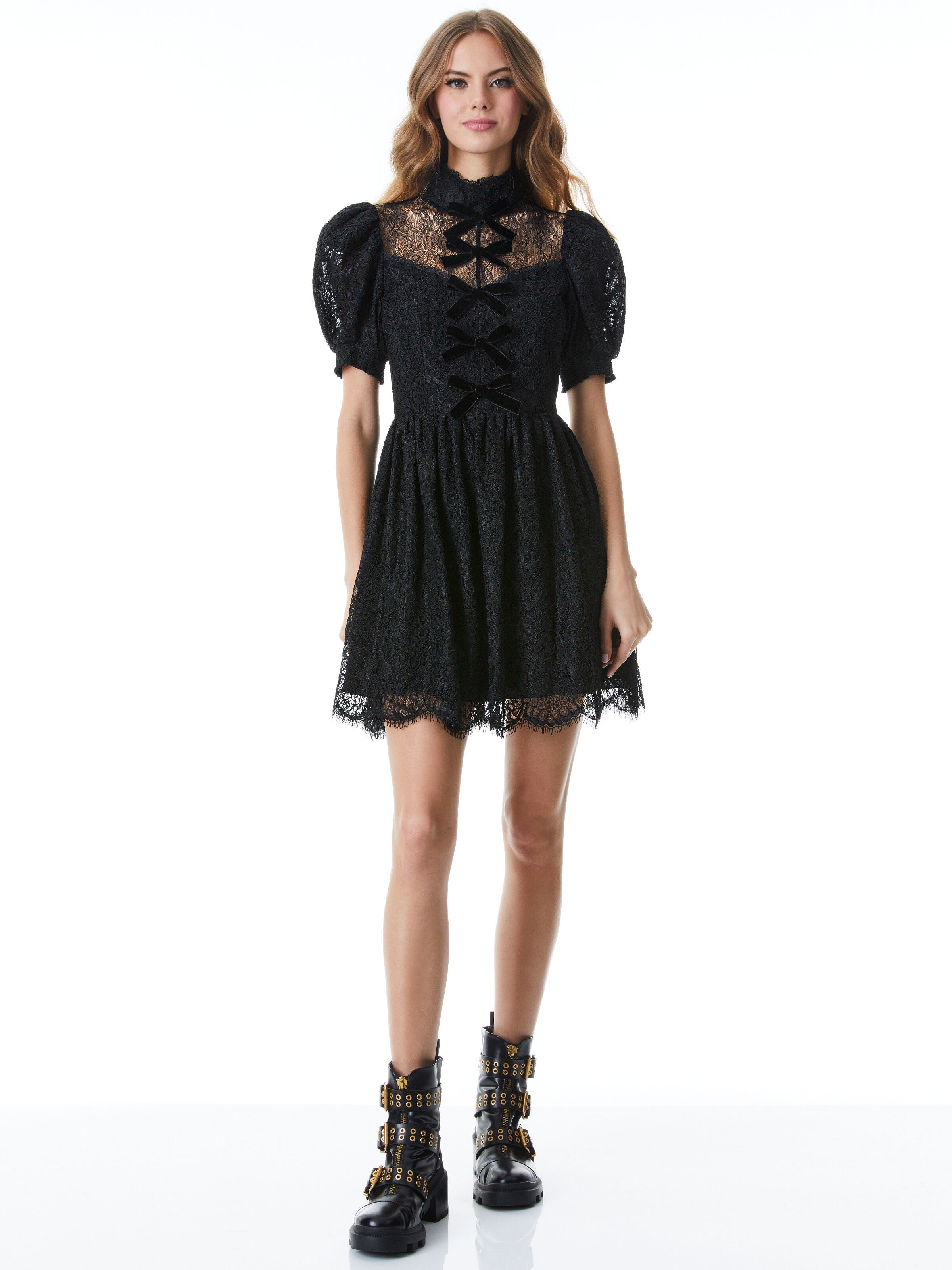 VERNITA LACE MINI DRESS-Black-ALICE + OLIVIA