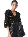 LAURETTE RUFFLE BUTTON FRONT BLOUSE-Black-ALICE + OLIVIA