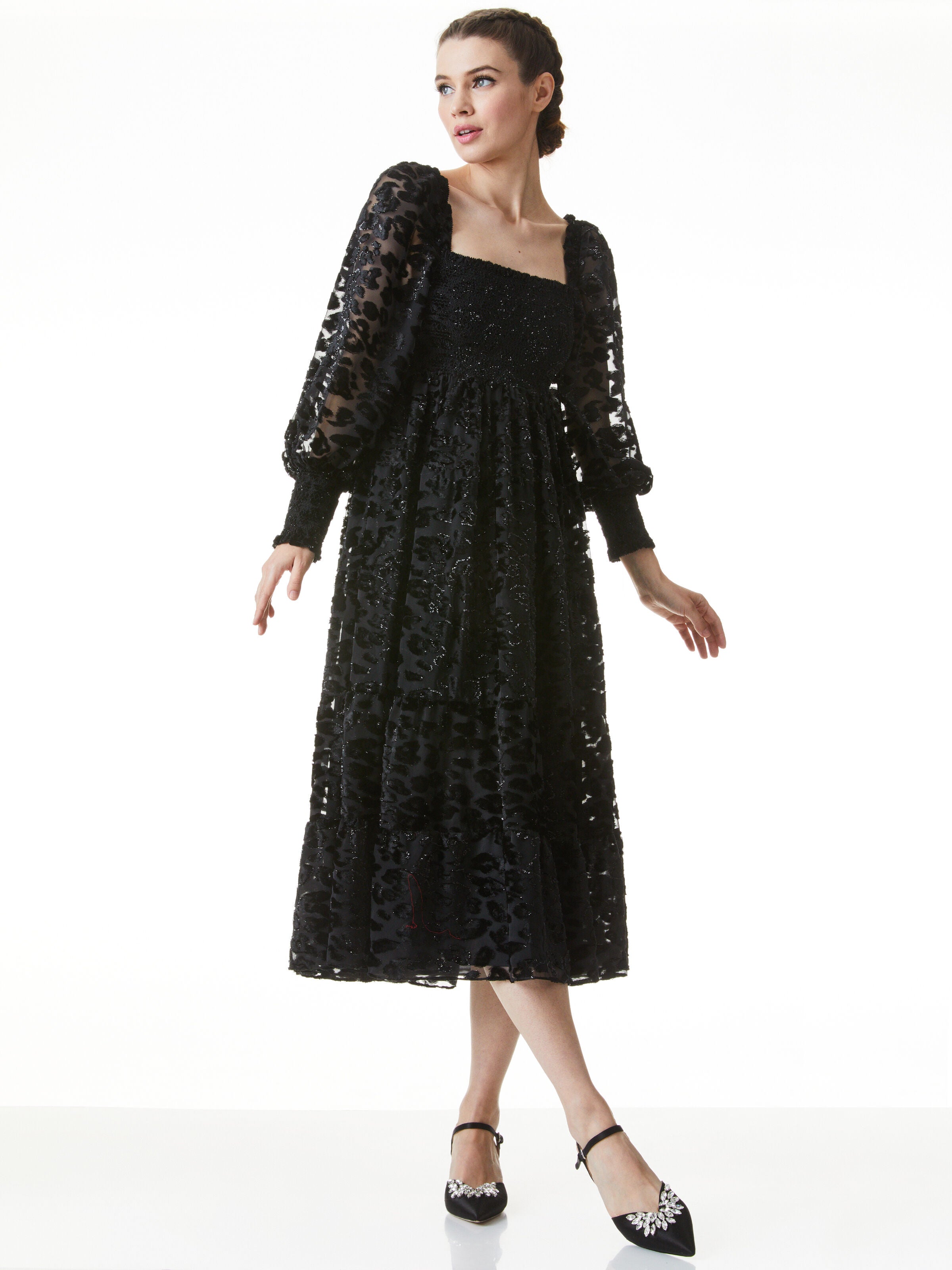 ROWEN LEOPARD MIDI DRESS-Black-ALICE + OLIVIA