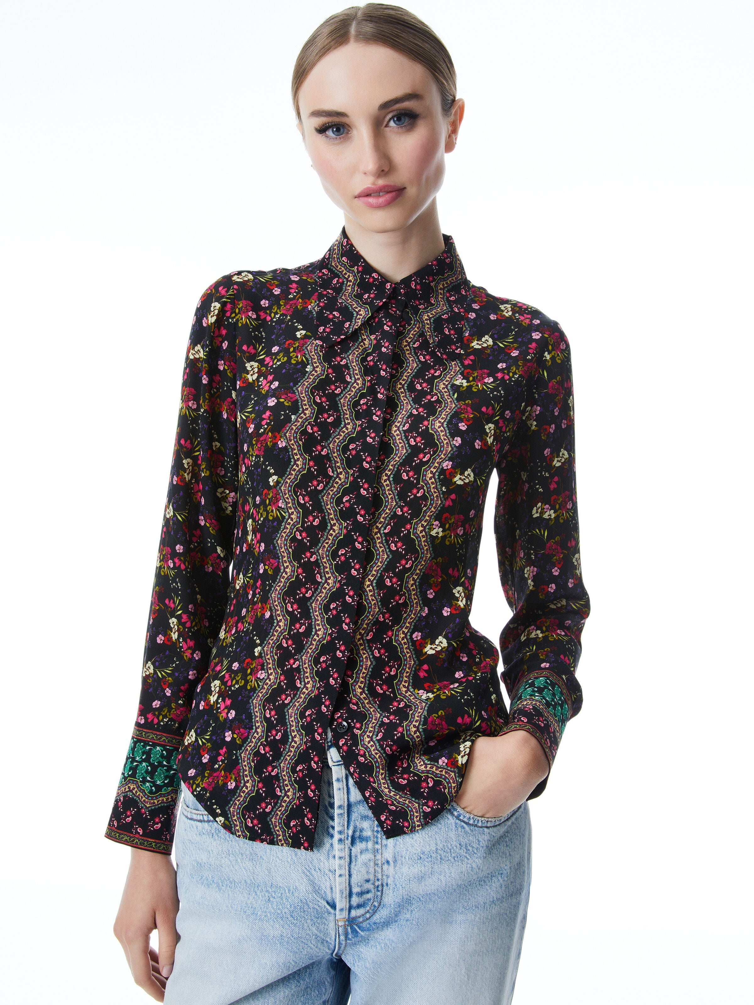 WILLA PAISLEY PLACKET TOP-ALICE + OLIVIA