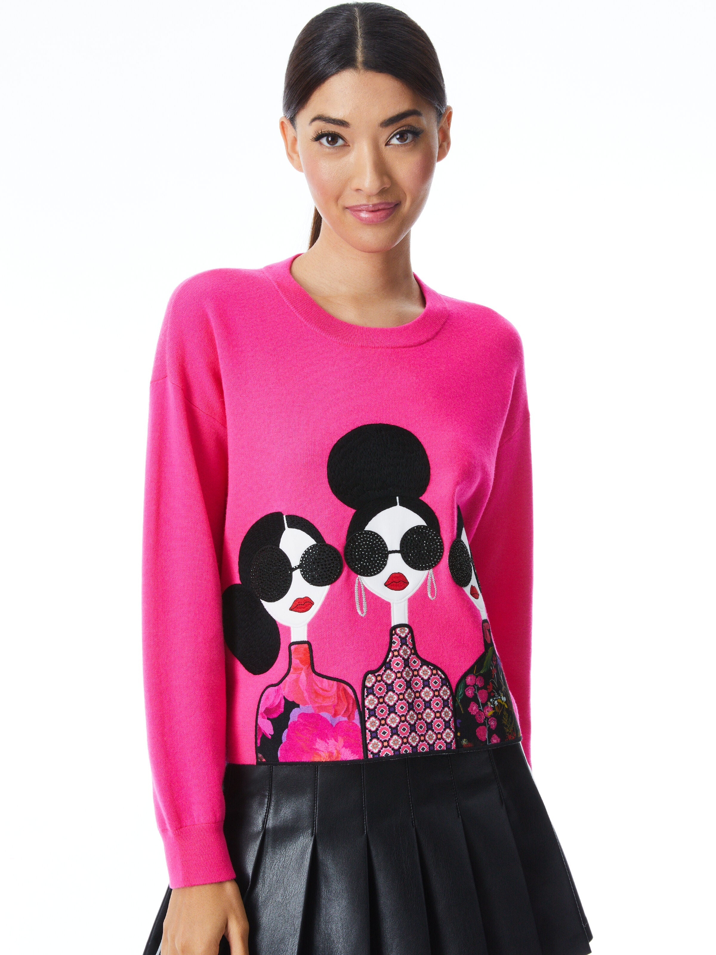 NYLA STACE FACE PULLOVER-WILD PINK MULTI-ALICE + OLIVIA