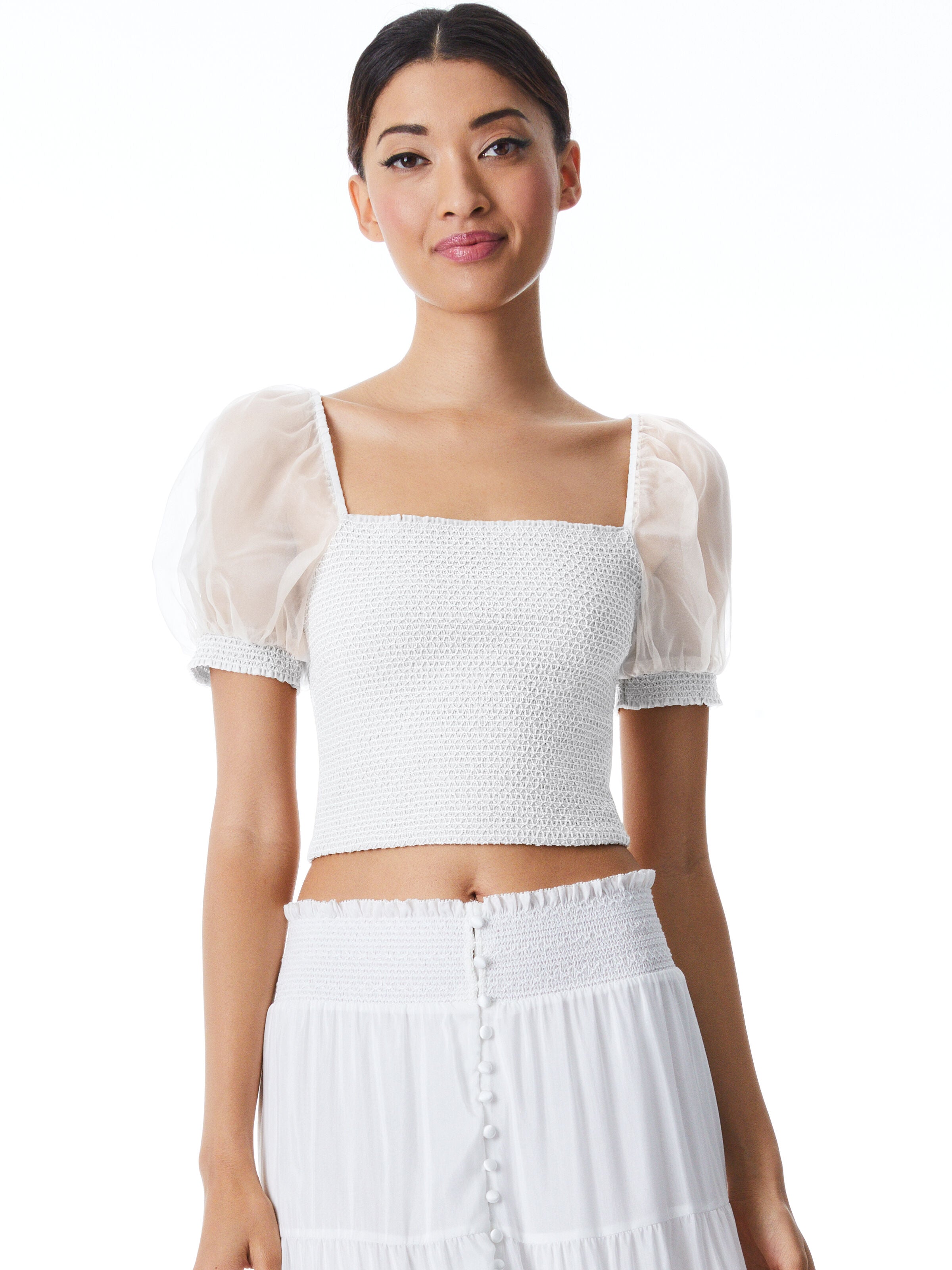 ELIANA SMOCKED CROP TOP-ALICE + OLIVIA